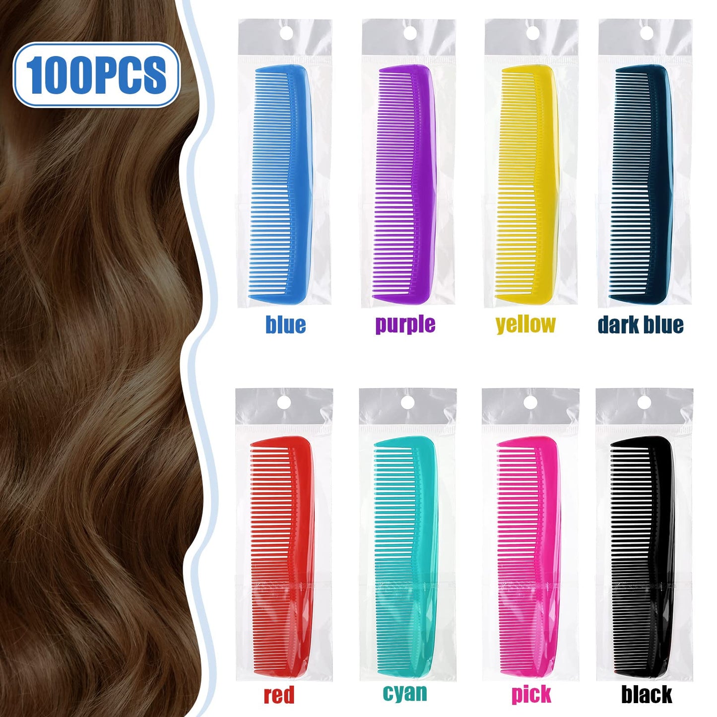 Vesici 100 Packs Combs Bulk Individually Wrapped Multicolor Disposable Travel Comb Bulk Hair for Hotel Small Combs Homeless Shelter Church(Multicolor)