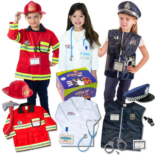 Born Toys Costume Dress Up & Pretend Play - Premium Hero First Responder Set - Fireman, Police & Doctor Set for Kids Ages 3-7