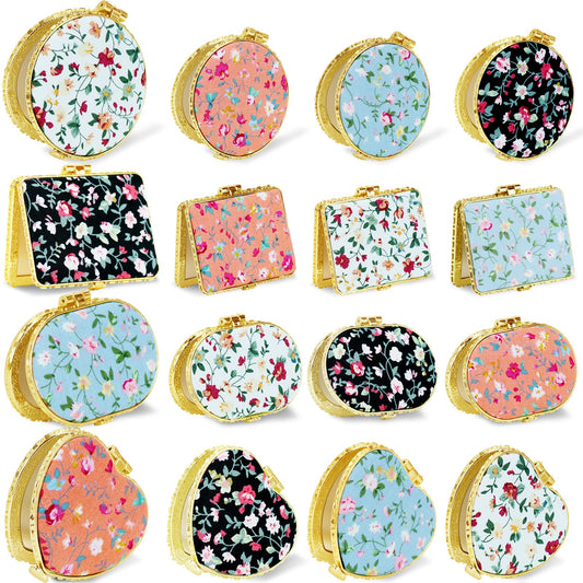 32 Pcs Compact Mirrors for Purse Bulk Small Flower Pocket Mirror Portable Floral Retro Mirrors Double Sided Vintage Folding Tea Party Favors for Women Makeup Travel