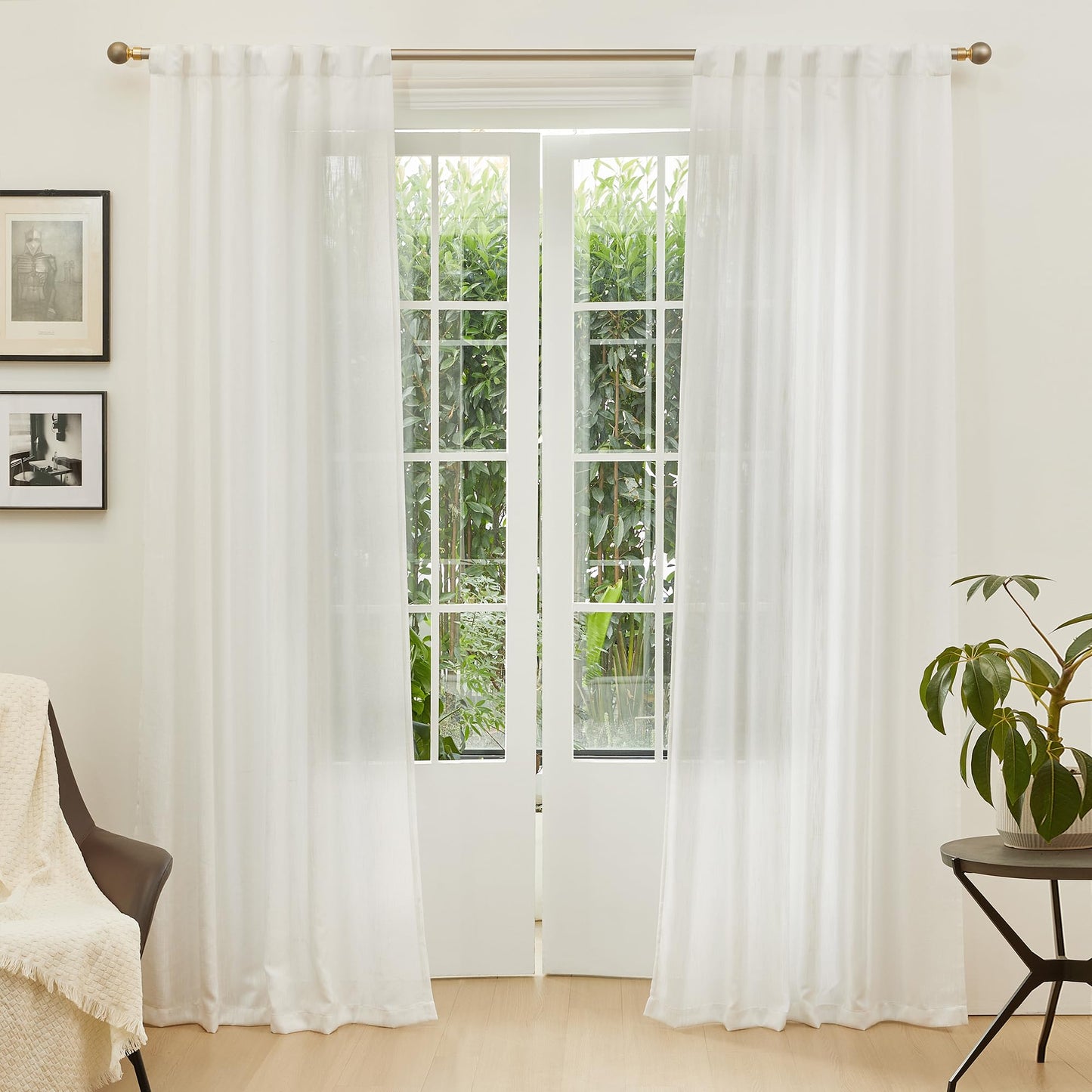 MYSKY HOME Natural Linen White Curtains 84 Inches Long, Semi Sheer Soft Cotton Window Drapes Set for Living Room Back Tab Elegant Cute Look Country Bedroom Curtains, 50" x 84", Beige, 2 Panels