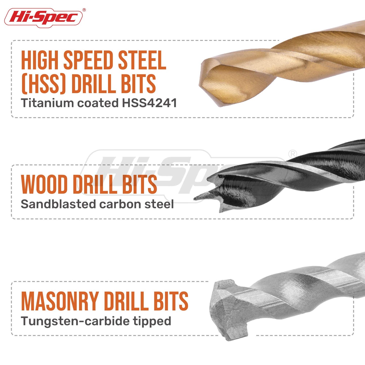 Hi-Spec Titanium Twist Drill Bit Set 130pc – 11 Sizes 1/16in to 3/8in – HSS Titanium, Masonry & Brad Point Steel Bits – Drill Bits for Metal, Wood, Plastic, Drywall, Brick & Concrete – with Tray Case