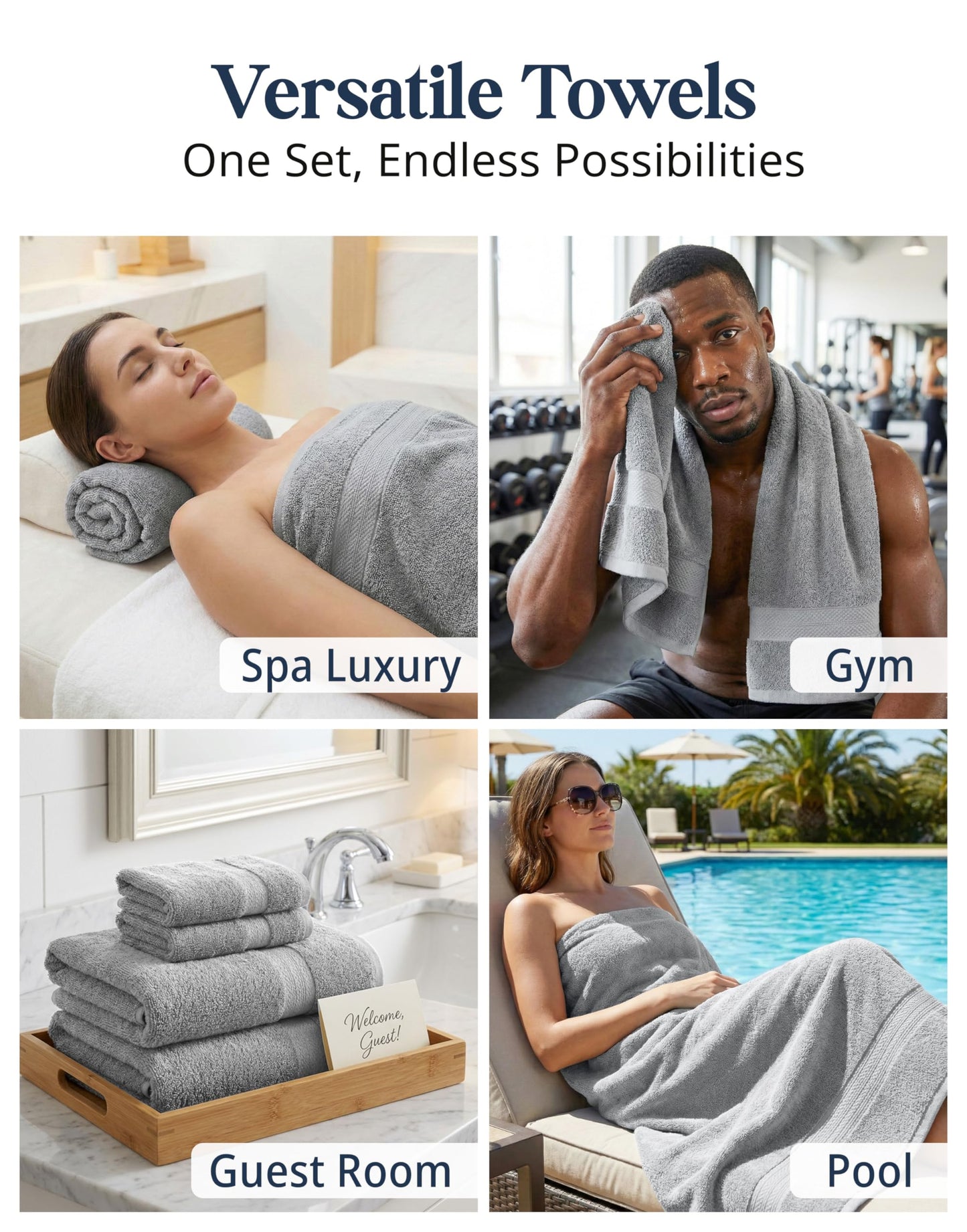 LANE LINEN 100% Cotton Turkish Towel Set for Bathroom - 16 Piece - Super Soft, Quick Dry & Highly Absorbent - 4 Bath, 8 Wash Cloths, 4 Hand Towels - Hotel Quality, Durable & Oeko-TEX Certified - Grey