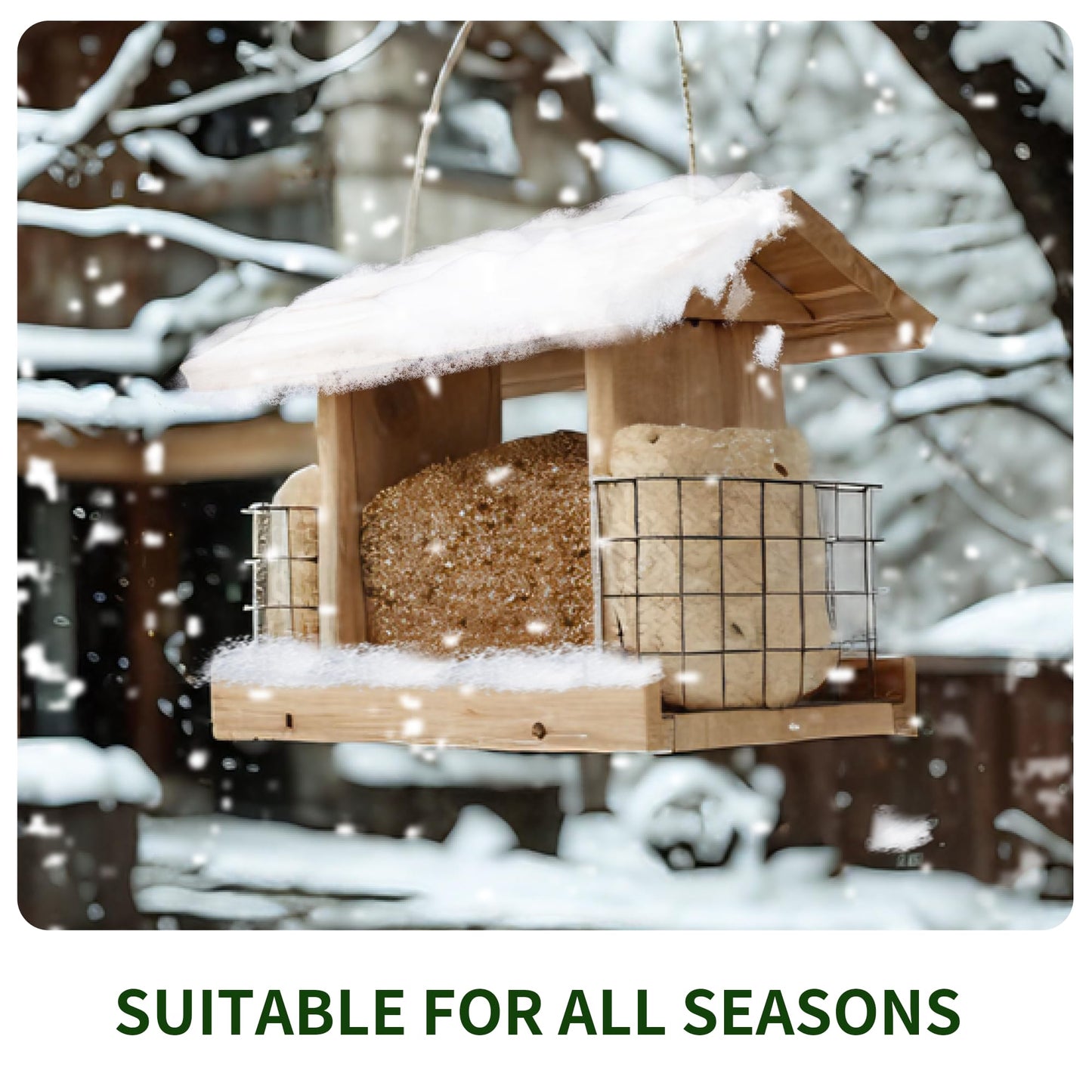 Solution4Patio USA Cedar Bird Feeder, Mangeur d'oiseaux extérieur, Wildbird Essentials Handmade Wooden Outdoor Patio Garden Yard Coop Tree Hanging with Double Plastic Window and Double Suet Holder