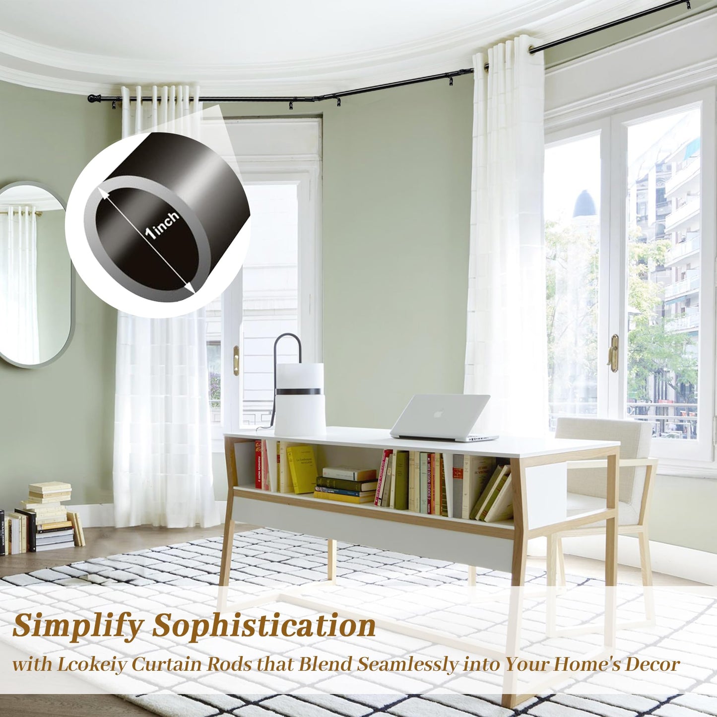 Bay Window Curtain Rods, U-shaped Curved Curtain Rods for Windows 59 to 184 Inches, Black 1 Inch Diameter Heavy Duty Curtain Rods for Bedroom, Living Room, Adjustable Renter Friendly Curtain Rods...