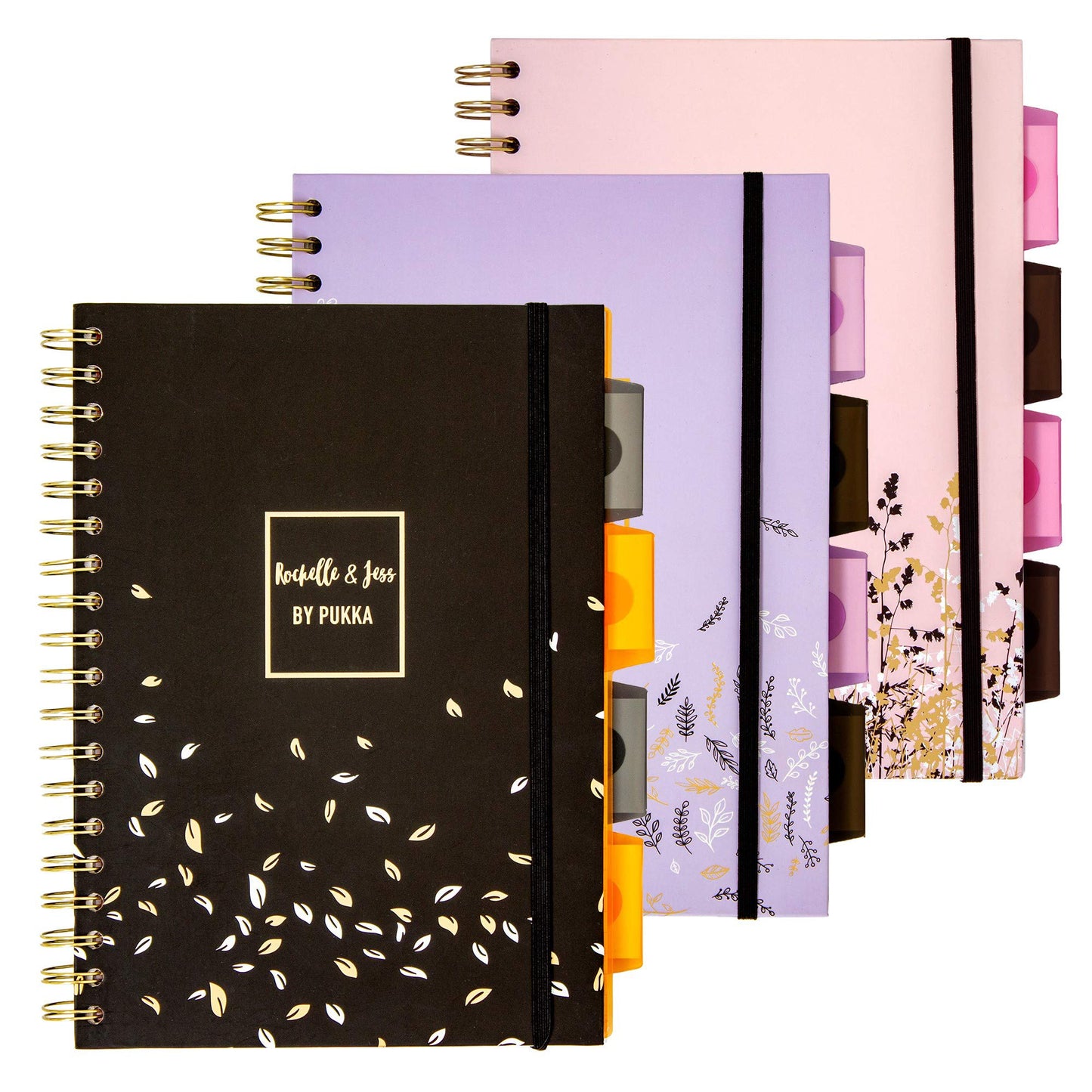 Pukka Pad, 5 Subject Spiral Notebook 3-Pack with Repositionable Dividers - 200 Pages of 80GSM Paper with Perforated Edges - Rochelle & Jess, B5-7 X 10in