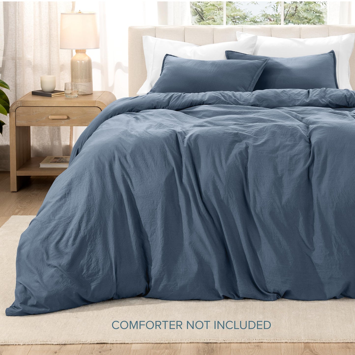 Bare Home Sandwashed Duvet Cover Queen Size - Premium 1800 Collection Duvet Set - Cooling Duvet Cover - Super Soft Duvet Covers (Queen, Sandwashed Blue Sea)