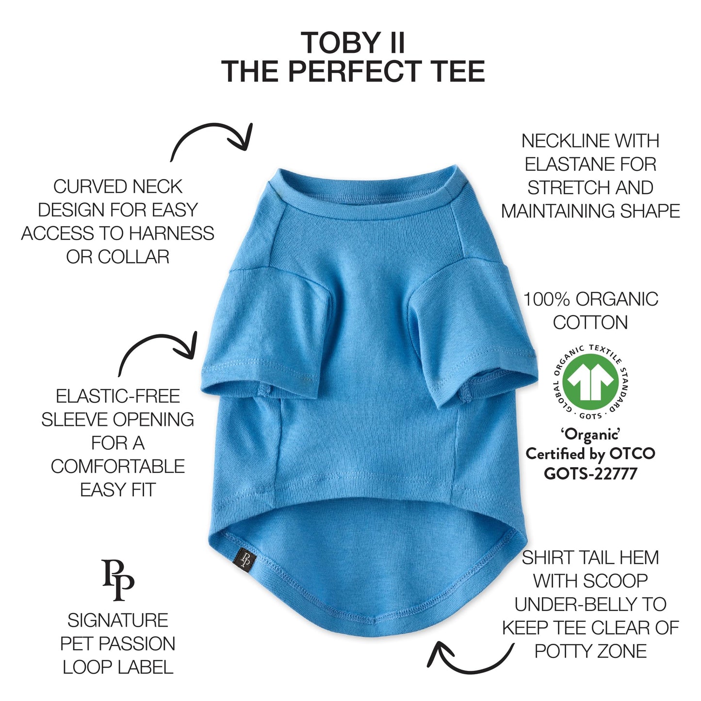 Pet Passion 8-Pack Short Sleeve Pet T-Shirt 100% Organic Cotton Tees Clothes for Small, Medium, Large Dogs | Toby II, Rainbow Blue, Small