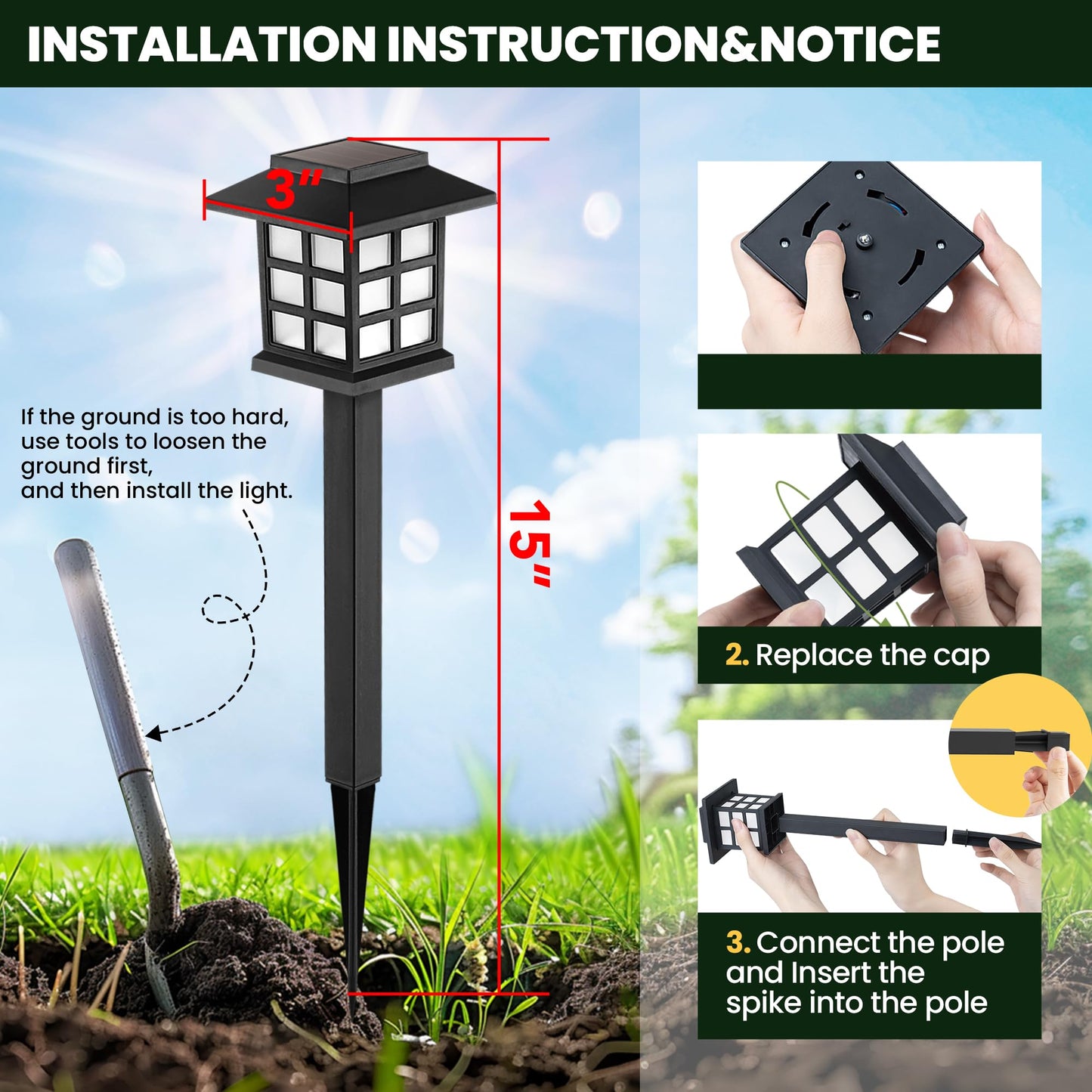 GIGALUMI Solar Outdoor Lights，12 Pack LED Solar Lights Outdoor Waterproof, Solar Walkway Lights Maintain 10 Hours of Lighting for Your Garden, Landscape, Path, Yard, Patio, Driveway