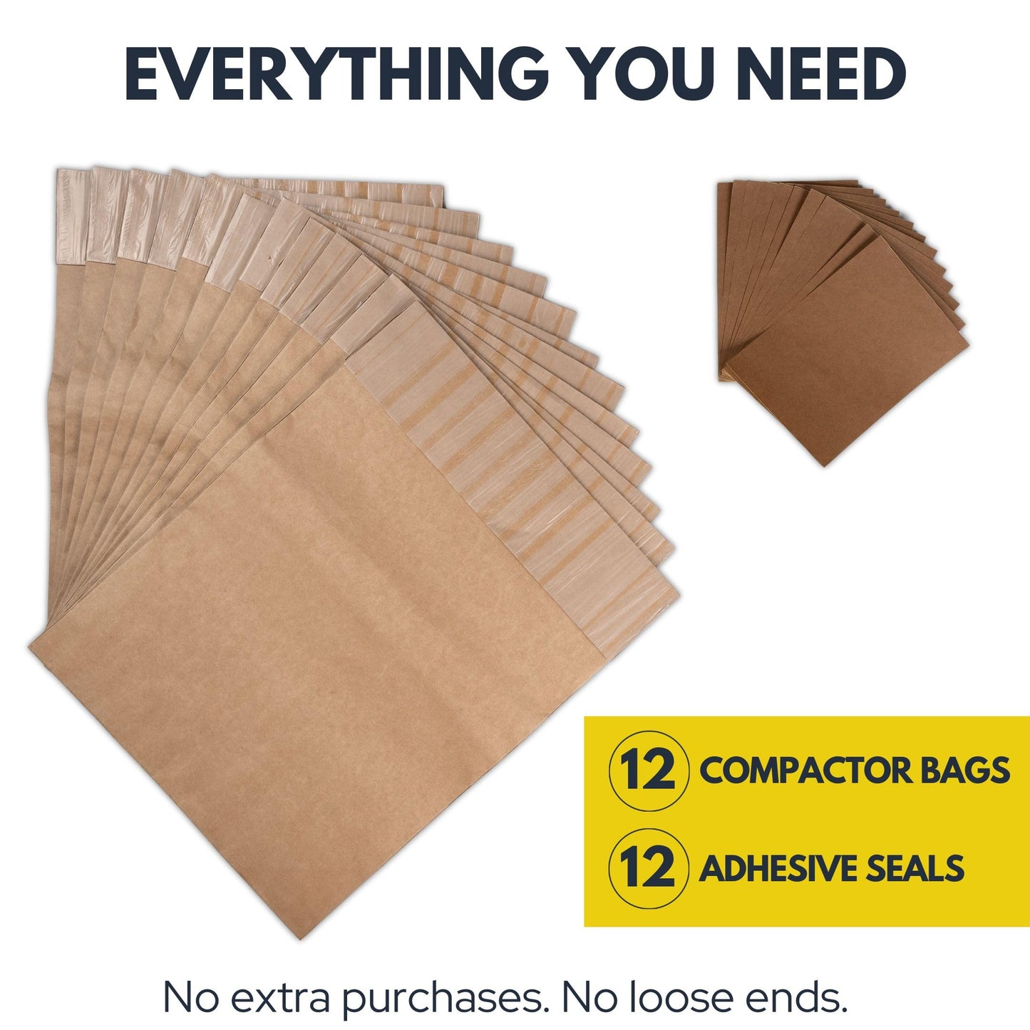 Wenses Trash Compactor Bags for Kitchen (12-Pack), 25% Thicker Kraft Paper Compactor Bags with Leak-Proof Liner & Sticker Seals