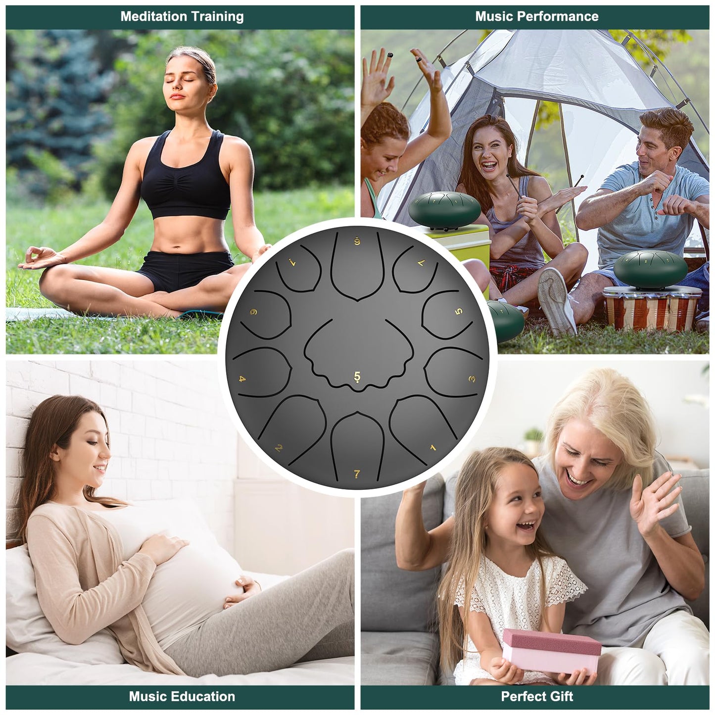 Rain Drum for Outside Garden, 8 Inches 11 Notes Steel Tongue Chakra Drum, Waterproof Meditation Rain Chime, Musical Instruments for Adult Gift with Bag, Music Book, Mallets (Black)