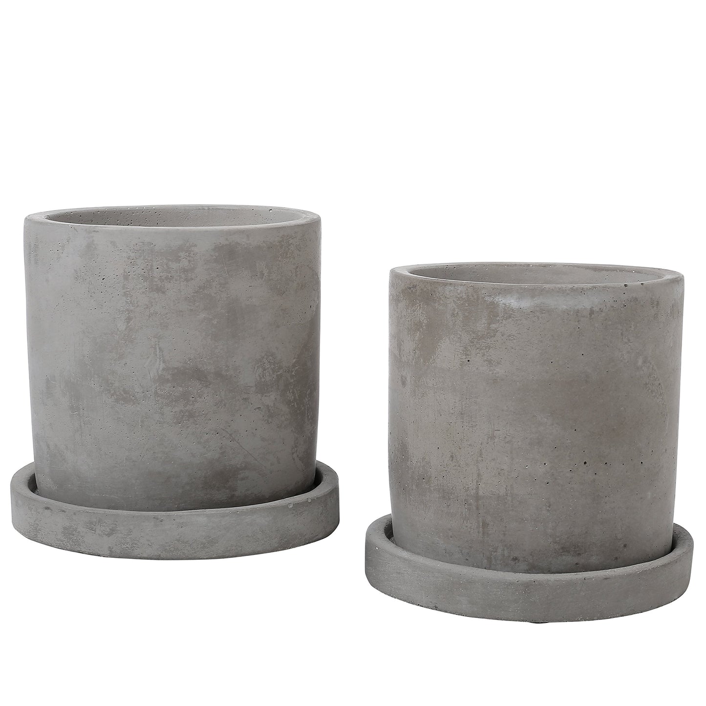 Set of 2 Modern 4-Inch Gray Unglazed Cement Succulent Planter Pots with Removable Saucer