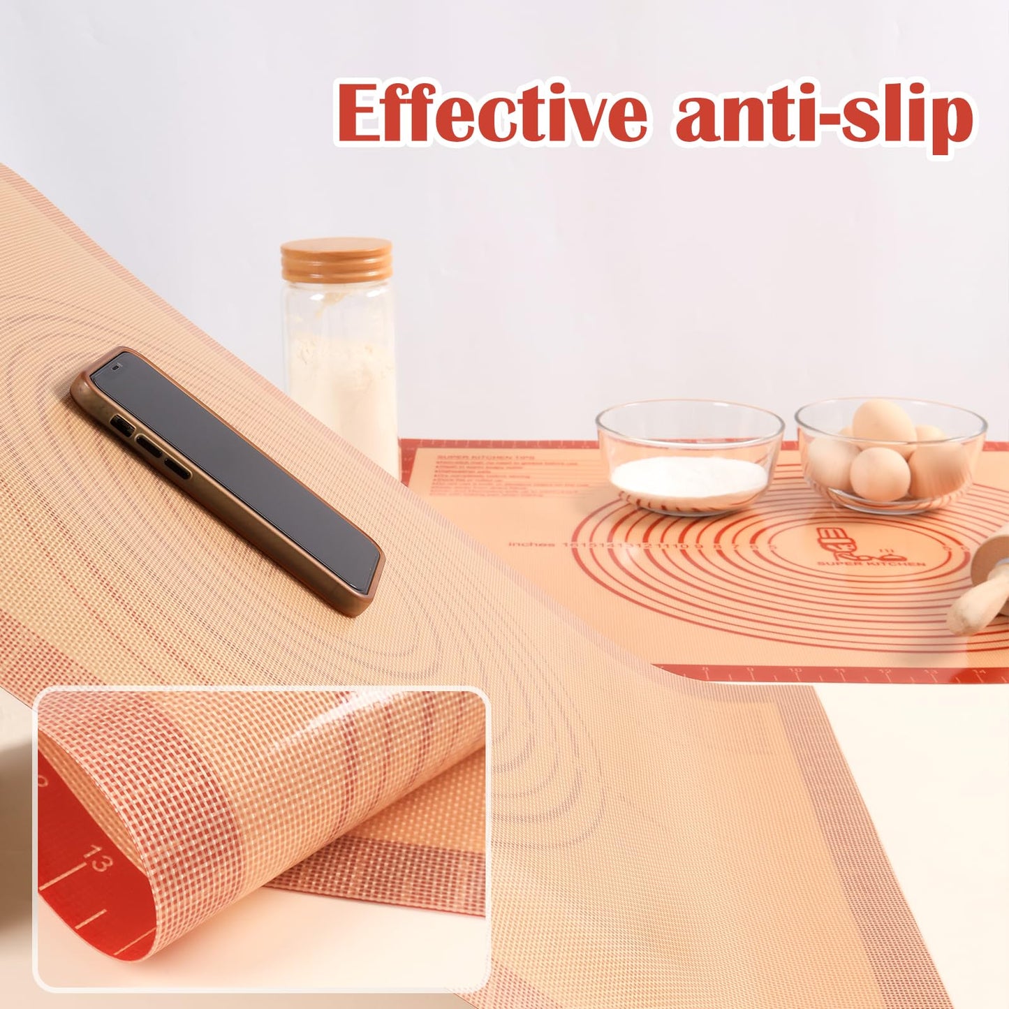 Non-Slip Silicone Pastry Mat Extra Large with Measurements 36''By 24'' for Silicone Baking Mat, Counter Mat, Dough Rolling Mat,Oven Liner,Fondant/Pie Crust Mat(Red, 24×36)