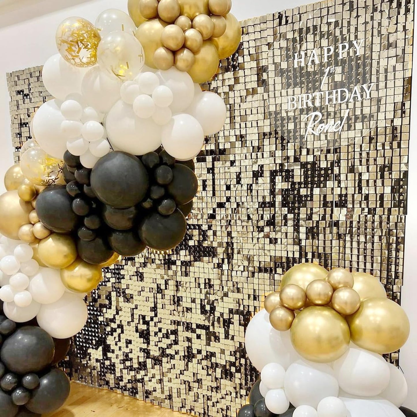 COKAOBE Light Gold Shimmer Wall Backdrop, 30 Pcs Square Sequin Shimmer Backdrop Panel, Sequin Backdrops for Birthday, Anniversary, Wedding, Graduation & Bachelorette Party Decoration