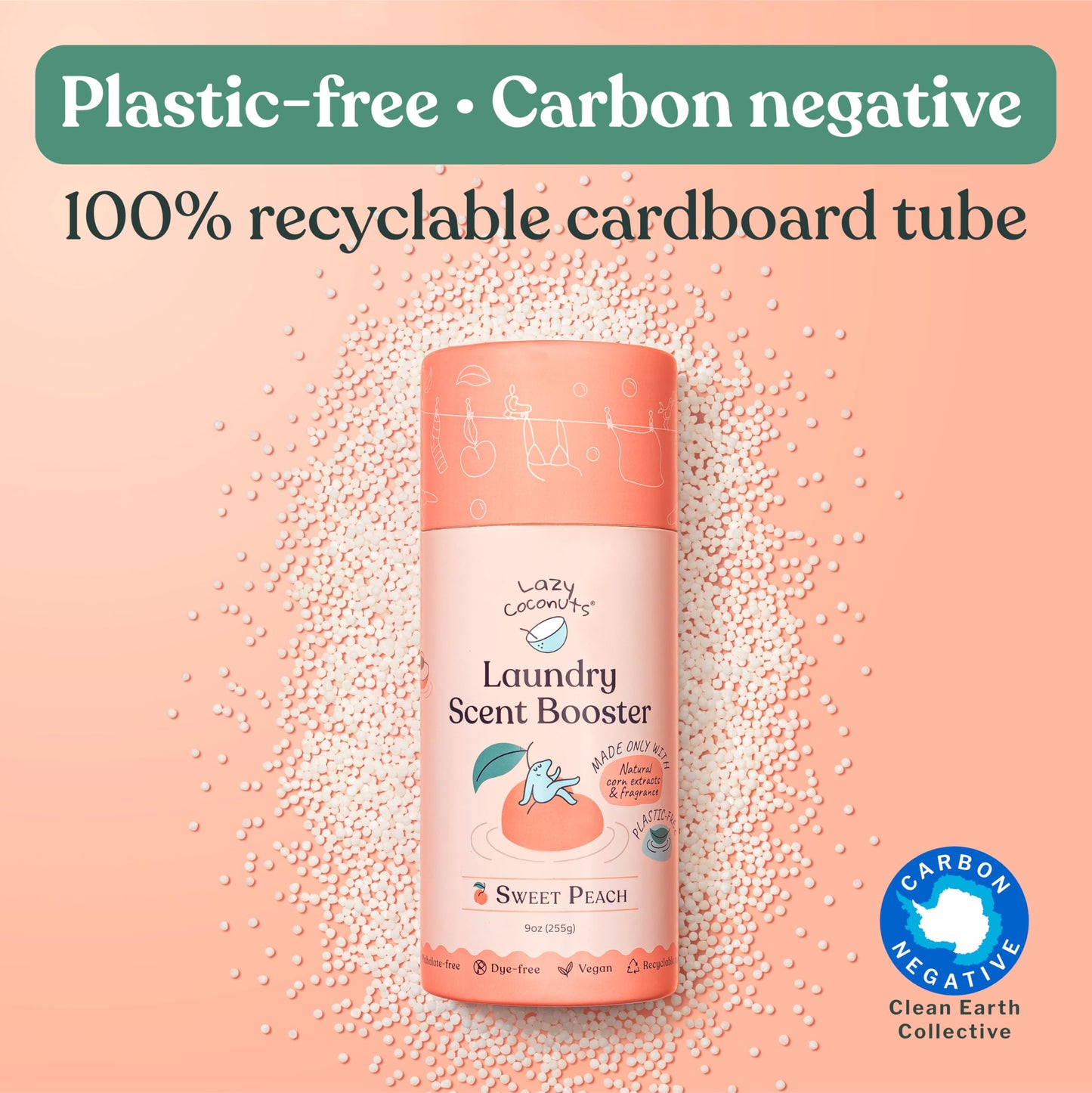 Lazy Coconuts Sweet Peach Laundry Beads - Eco Friendly, Plastic Free, Minimal, Natural Ingredients - Dye Free Laundry Scent Boosters, Zero Waste, Recyclable Package, Carbon Negative
