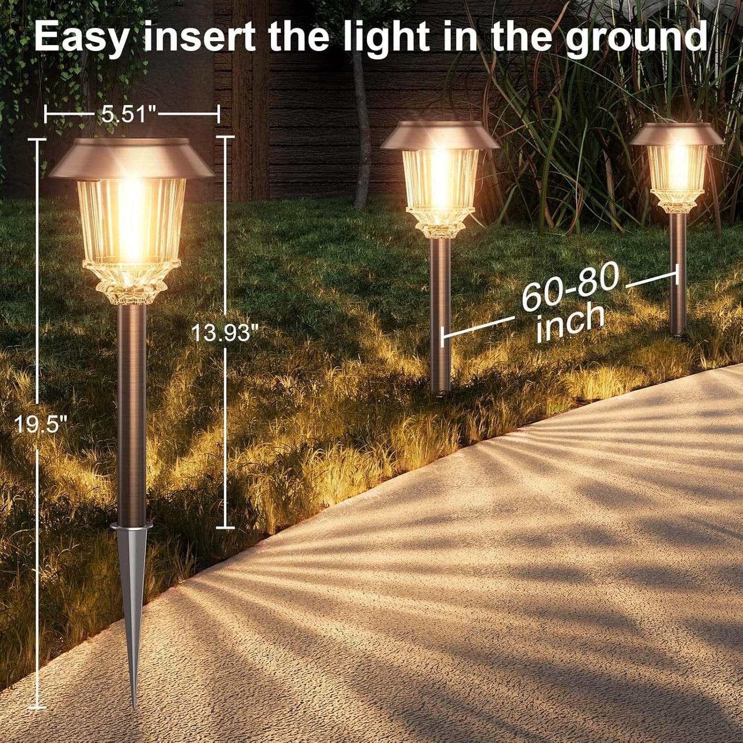 XMCOSY+ Solar Lights Outdoor, Solar Garden Outdoor Waterproof IP65, 10-40 LM Dimmable Auto On/Off Warm White Pathway Lights, Solar Powered Landscape Lighting for Walkway Driveway (4 Pack)