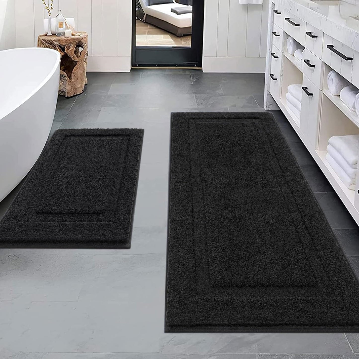 SHACOS Super Soft Bathroom Rugs 24"x60" Long Bath Mats Runner Non Slip Washable Absorbent Bath Rugs Carpets for Bathroom Floor Tub Shower Vanity Sink Home Decor Accessories, Black 2'x5'