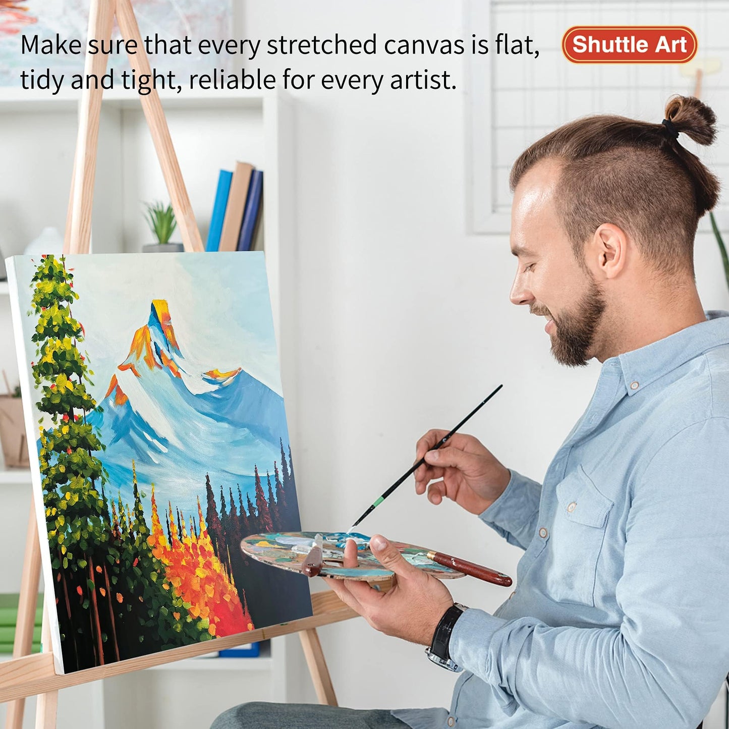 Shuttle Art Canvases for Painting, 34 Pack Multi Sizes Stretched Canvas and Canvas Panels, 5x7”, 8x10”, 9x12”, 11x14”, 100% Cotton Primed Canvas Boards for Painting, Blank Canvas for Acrylic Oil Paint