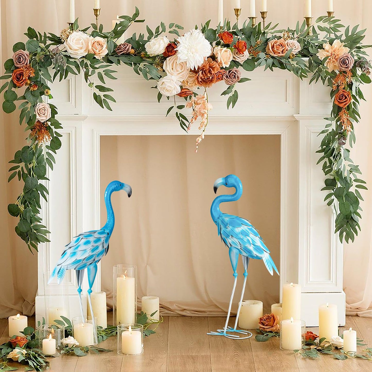 Set of 2 Flamingo Outdoor Statues, Metal Yard Flamingo for Garden Patio Lawn Backyard Decoration (Blue)
