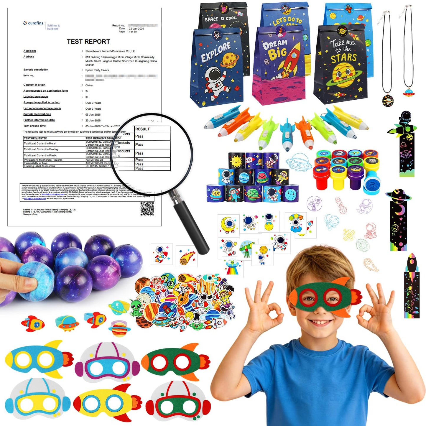 Space Party Favors, Birthday & Party Decorations - 254 PCS Outer Space Goodie Bag Stuffers Fillers for Kids with Astronaut Toys, Stickers, Stress Balls, Masks and Necklaces