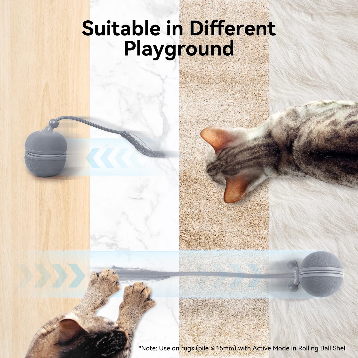 Cheerble 2 in 1 Interactive Cat Toys for Indoor Cats - Wicked Ball Duo2, Automatic Rolling Ball & Spinning Top, 6 Play Ways with Bird Chirping and Speedy Tail, LED Rechargeable Cat Toy for Kittens