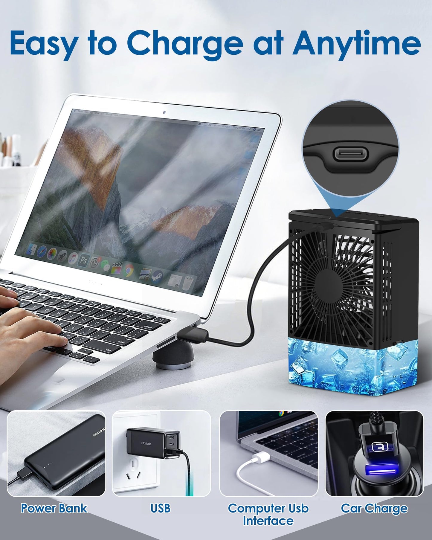 Portable Air Conditioner,Upgraded Small Air Conditioner Personal Air Cooler Mini Evaporative Cooler 3 Wind Speed Portable Small AC with 7 Night Light for Room Home Bedroom Office