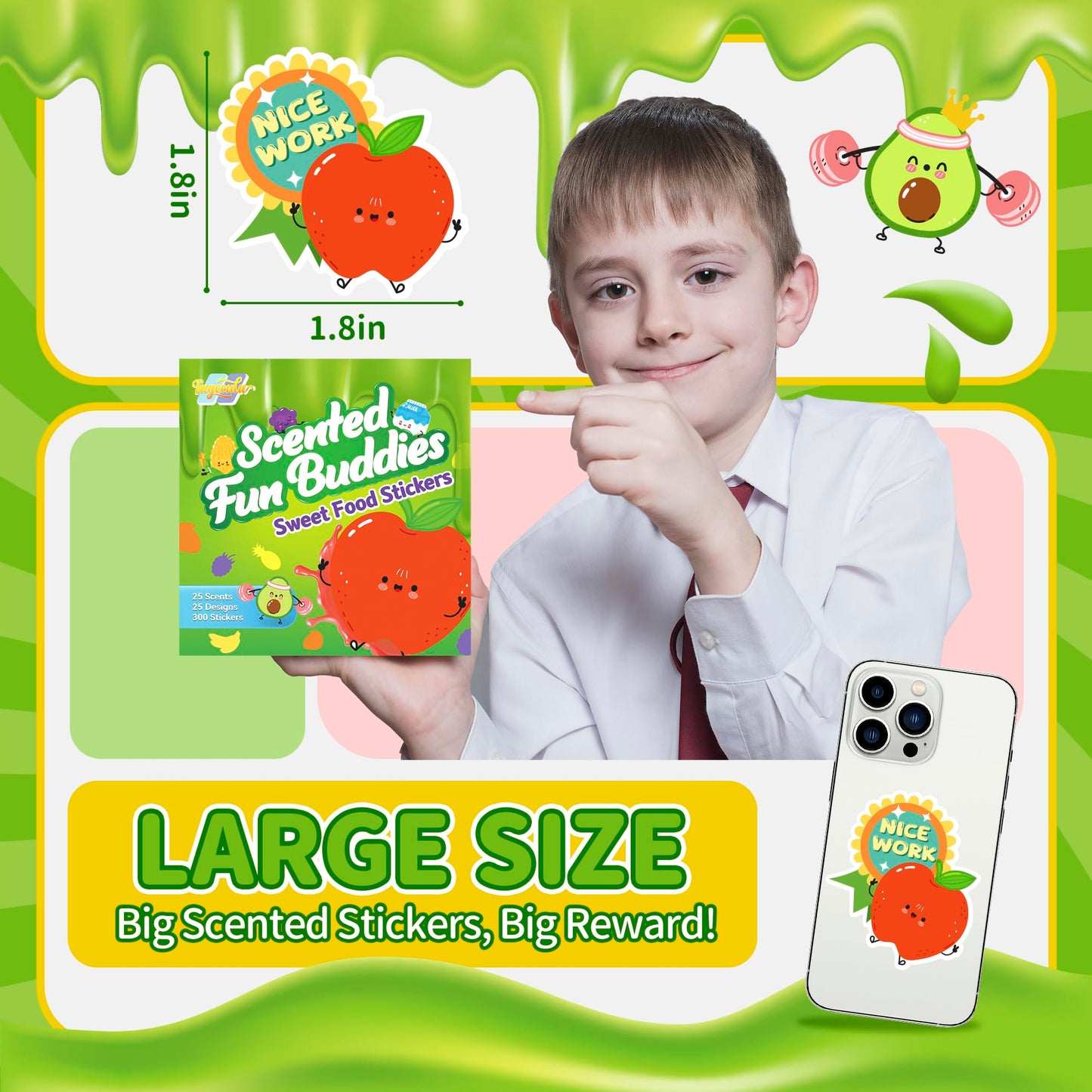 300PCS Large Scratch and Sniff Stickers, Scented Smelly Stickers for Kids, Bigger Motivational Reward Sticker with 25 Scents, Incentive Teacher Students Sticker Must Haves for Classroom School Supply