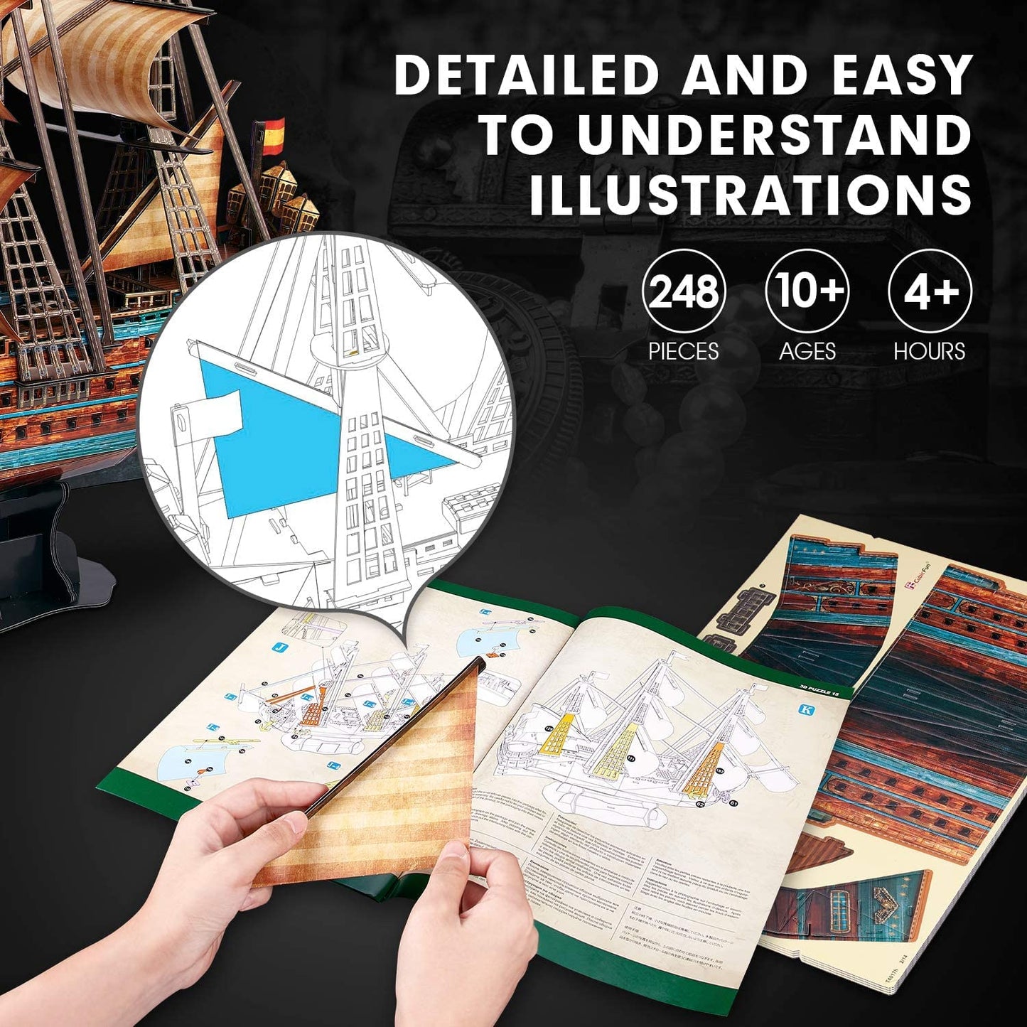CubicFun The San Felipe 3D Puzzle 25.6" - 3D Puzzles for Adults Model Ship Kits - 248 Pieces