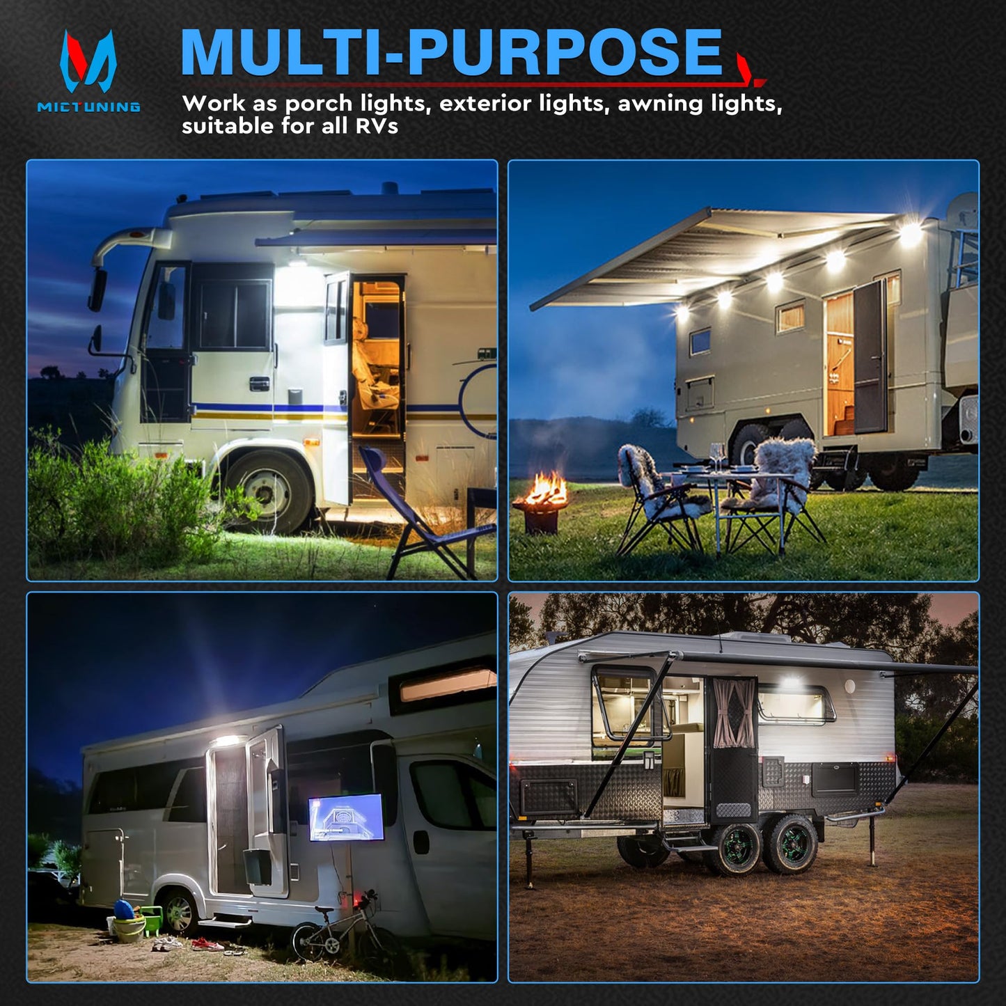 MICTUNING LED RV Exterior Porch Utility Light Waterproof 10-30V DC Low Current 5" Lighting Fixture 45W 2000LM Aluminum Base led Scene Lighting for RV, Trailer, Camper-2 Pack (6000K Nature White)