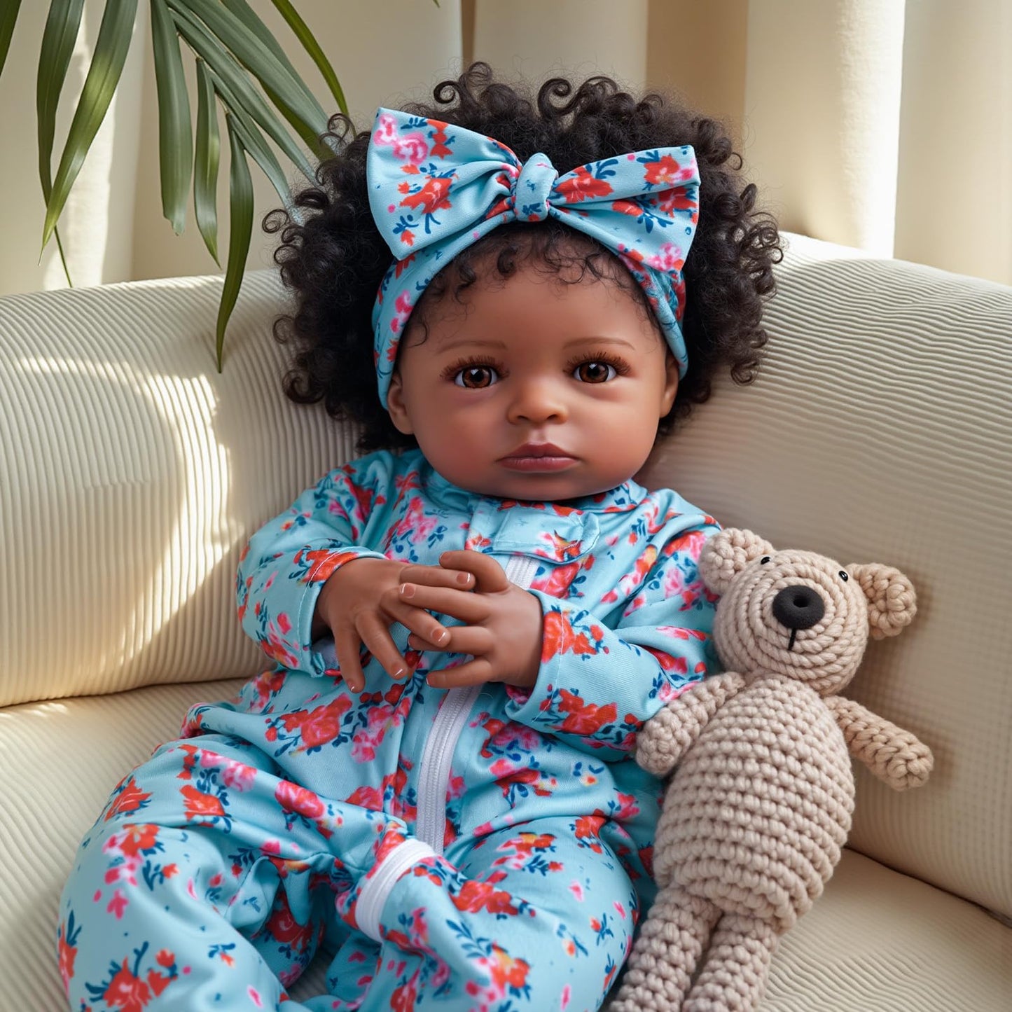 BABESIDE Lifelike Reborn Black Girl- 18-Inch Realistic Newborn Real Life Baby Dolls with Clothes and Toy Gift for Kids Age 3+1