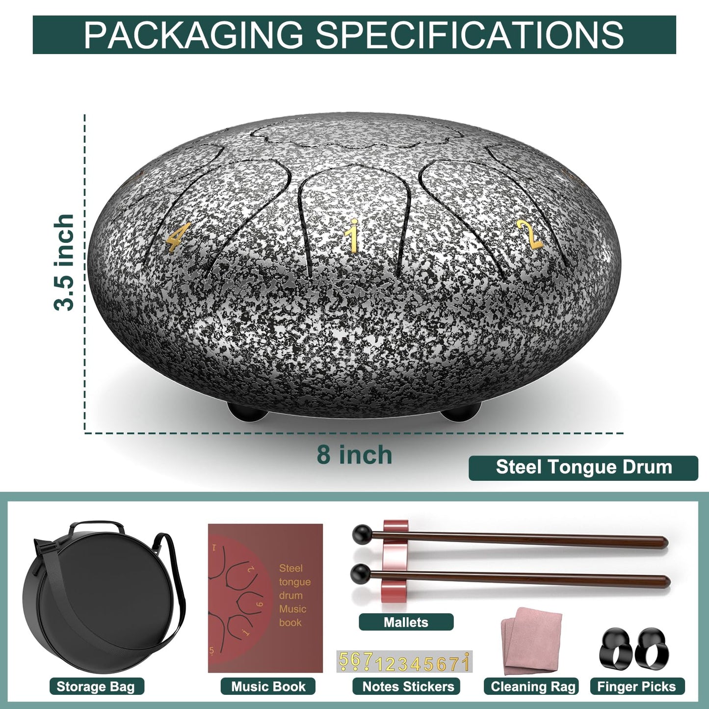 Rain Drum for Outside Garden, 8 Inches 11 Notes Steel Tongue Drum, Waterproof Meditation Rain Chime, Musical Instruments for Adult Gift with Bag, Music Book, Mallets (Star Sliver)