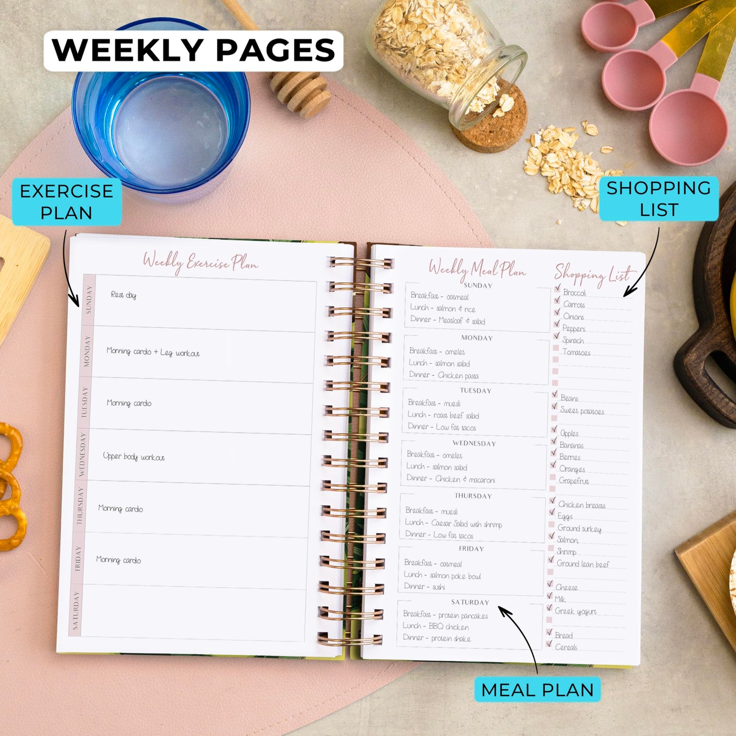 PLANBERRY Food Journal Premium – Nutrition Planner with Diet & Calorie Tracker – Wellness Diary for Tracking Meals & Exercise – Weight loss Journal - 6.3x8.5″ Hardcover (Avocado Green)
