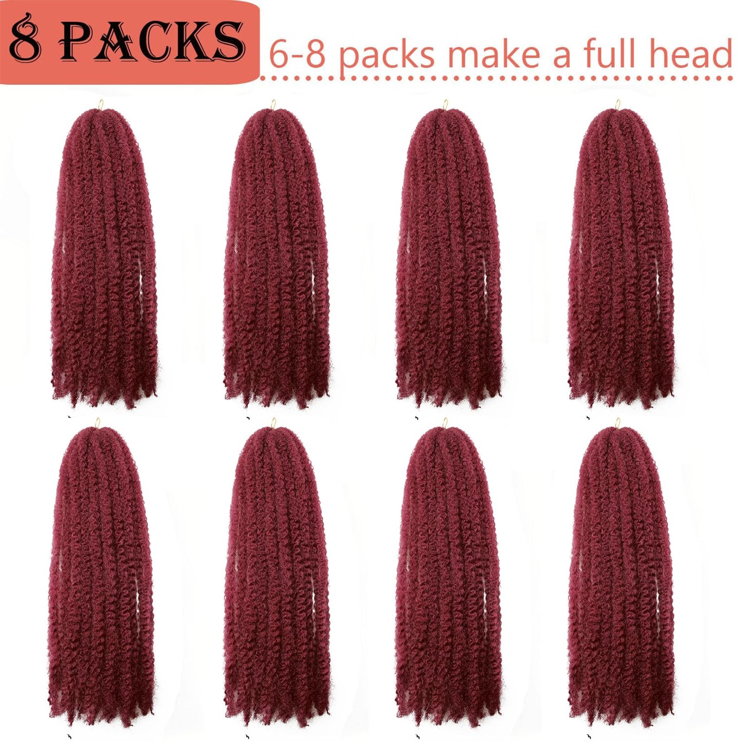 8 Packs Marley Twist Braiding Hair 24 Inches MarleyTwist Hair Red Cuban Twist Hair Marley Afro Kinky Curly Twist Faux Locs Crochet Hair Synthetic Marley Hair Extensions