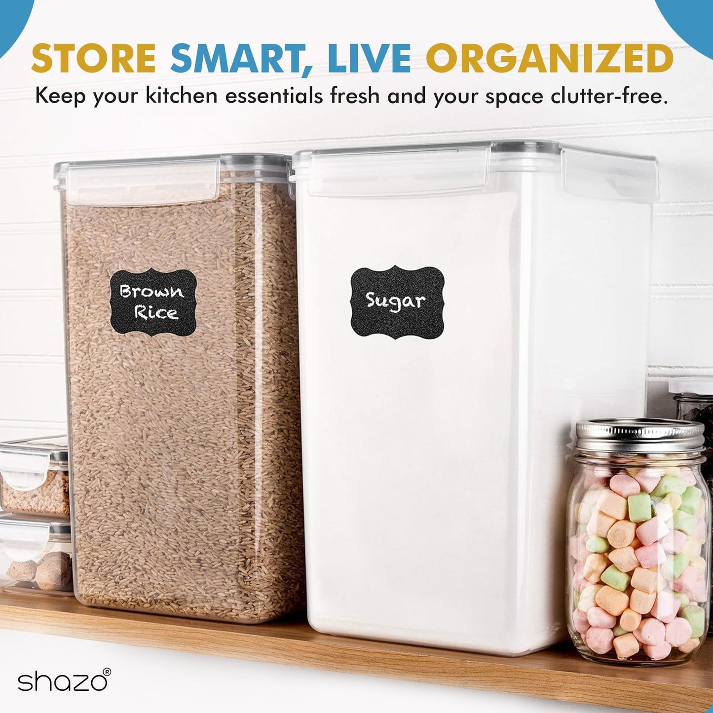 Shazo 2 PC (9.5L | 321 Oz) Flour Sugar Storage Containers - Plastic Extra Large Food Storage Containers with Lids, BPA Free Airtight Kitchen Canister Set for Rice, Cereal & Pasta