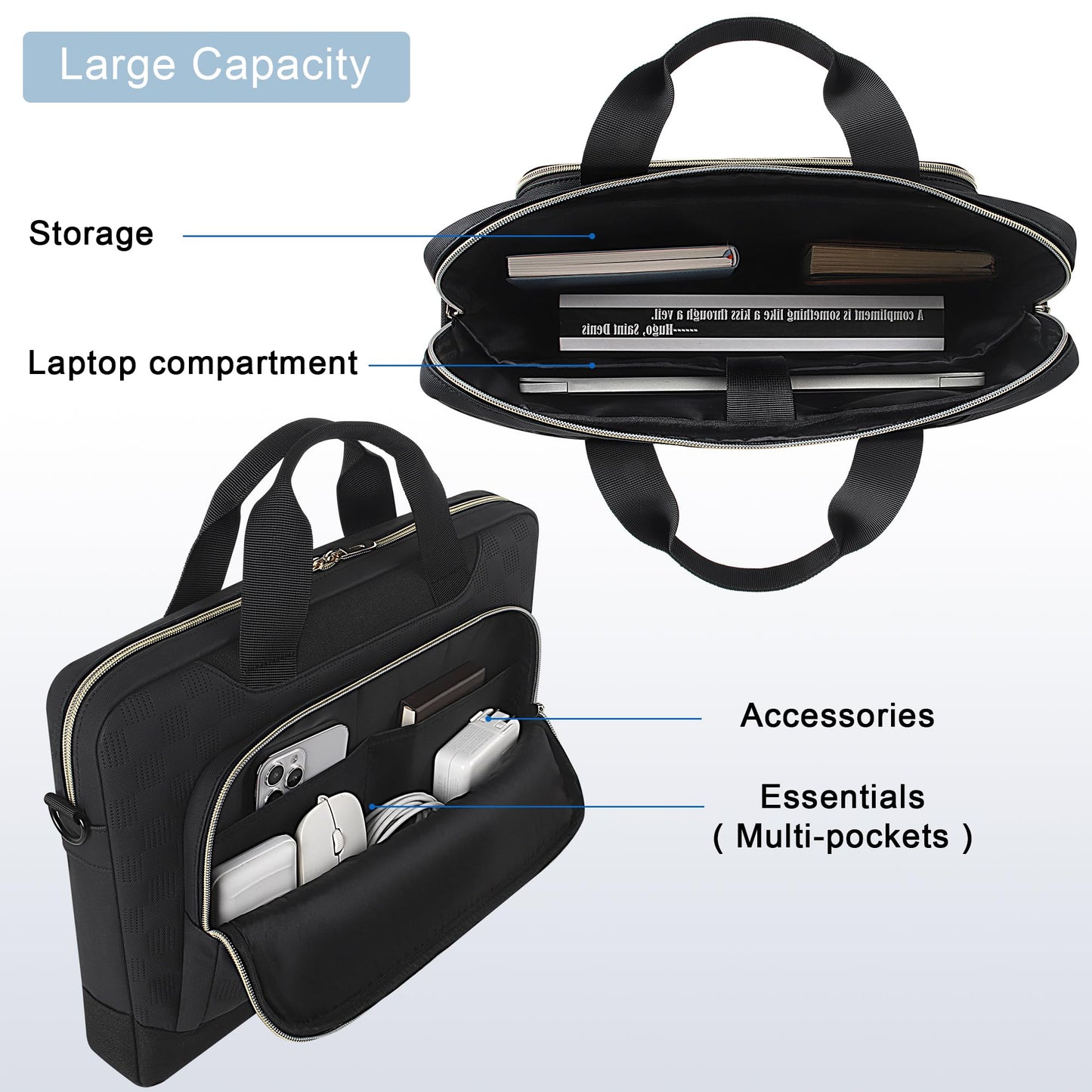 DOMISO 15.6 inch Laptop Bag 15 inch Laptop Sleeve Waterproof Laptop Shoulder Bag 15.6 inch Laptop Case for Men Women Business Office Work Computer Bag 15.6 inch Adjustable Messenger Bag, Black