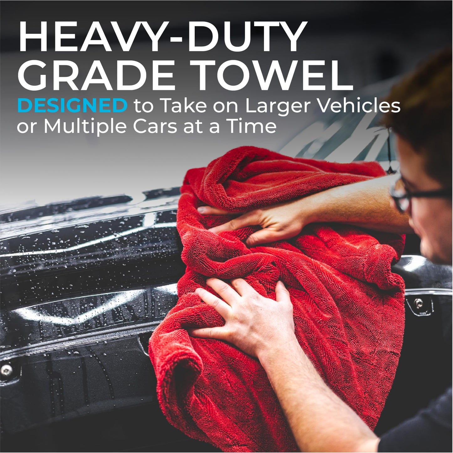 The Rag Company - The 1500 - Heavy Duty Microfiber Drying Towel; Perfect for Trucks, Commercial Vehicles, RVs, Boats, and More; Premium 70/30 Blend Twist Loop Design, 1500gsm, 30in x 30in, Red