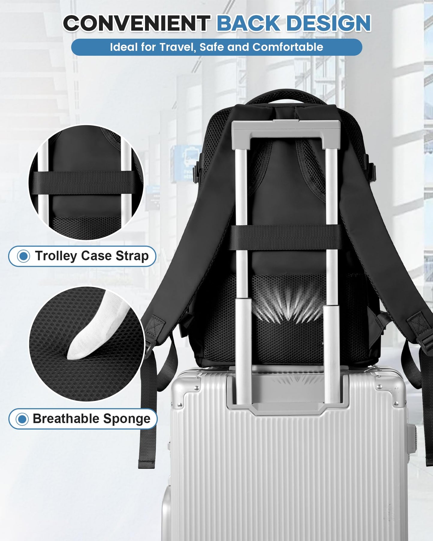 Cabin Bags for Travel, Underseat Carry-ons Bag for Women, Hand Luggage Bag Men Travel Backpack Cabin Size Fit 14 inch Laptop backpack Lightweight Version A20-Black