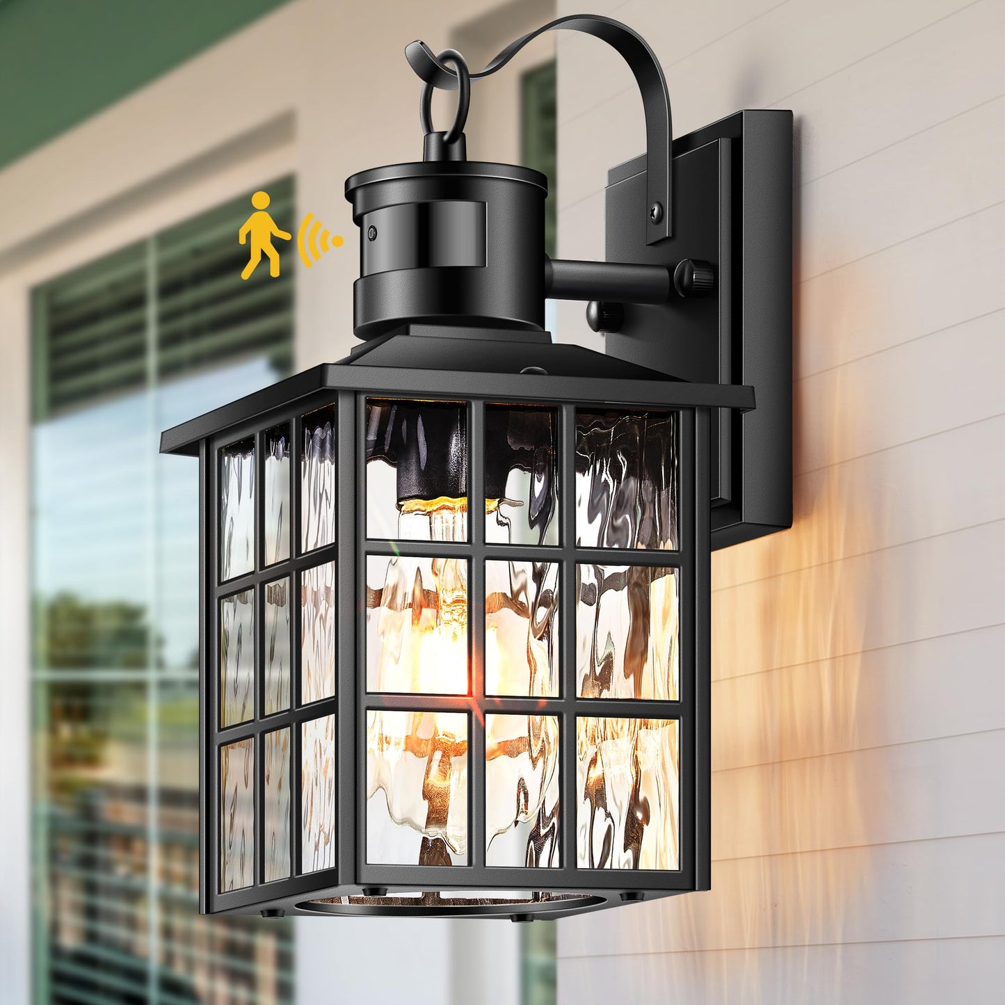 VIANIS Outdoor Wall Lantern with Motion Sensor, Dusk to Dawn Exterior Light Fixtures Wall Mount, Led Outdoor Porch Light, Anti-Rust 100% Aluminum Modern Black Outdoor Wall Sconce for Garage, Entryway