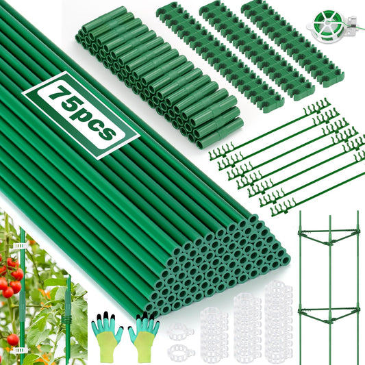 256PCS Garden Stakes Set with 75PCS 16 Inch Fiberglass Plant Sticks and Stake Arms, DIY 4ft 5ft 6ft 7ft 8ft Tomato Stakes, Garden Stakes for Vegetables Tomato Pepper Indoor Outdoor Plants