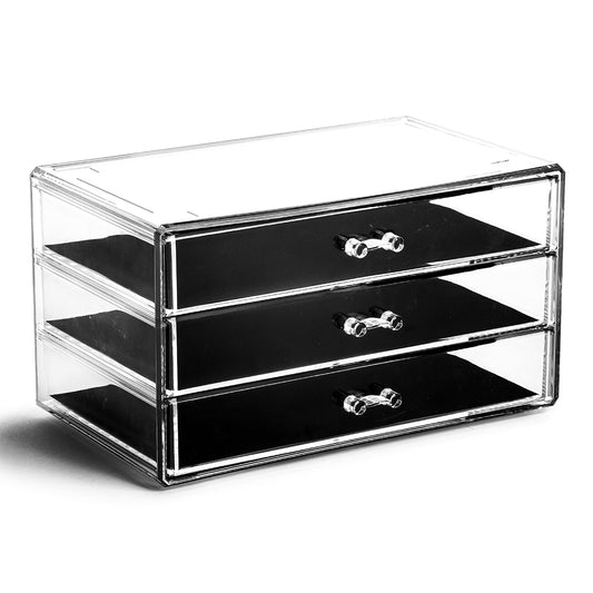 BINO 3-Drawer Makeup Organizer, Park Avenue | THE MANHATTAN SERIES | Modern Minimalist | Clear Acrylic Organizers | Stackable Storage Bins