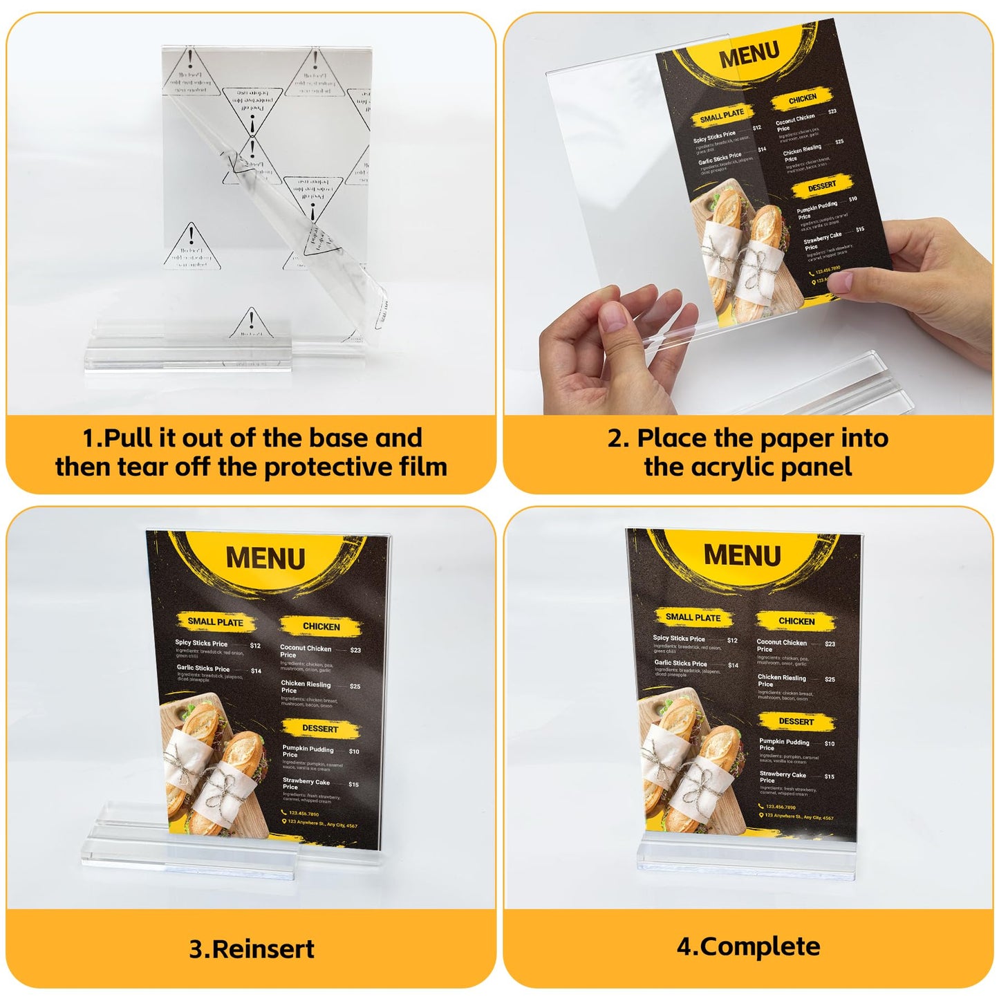 Acrylic Sign Holder 5x7, 10 Pack Vertical Clear Table Menu Display, Double Sided Table Top Frame Plastic Stand, Suitable for Restaurants, Office, Store, Fair