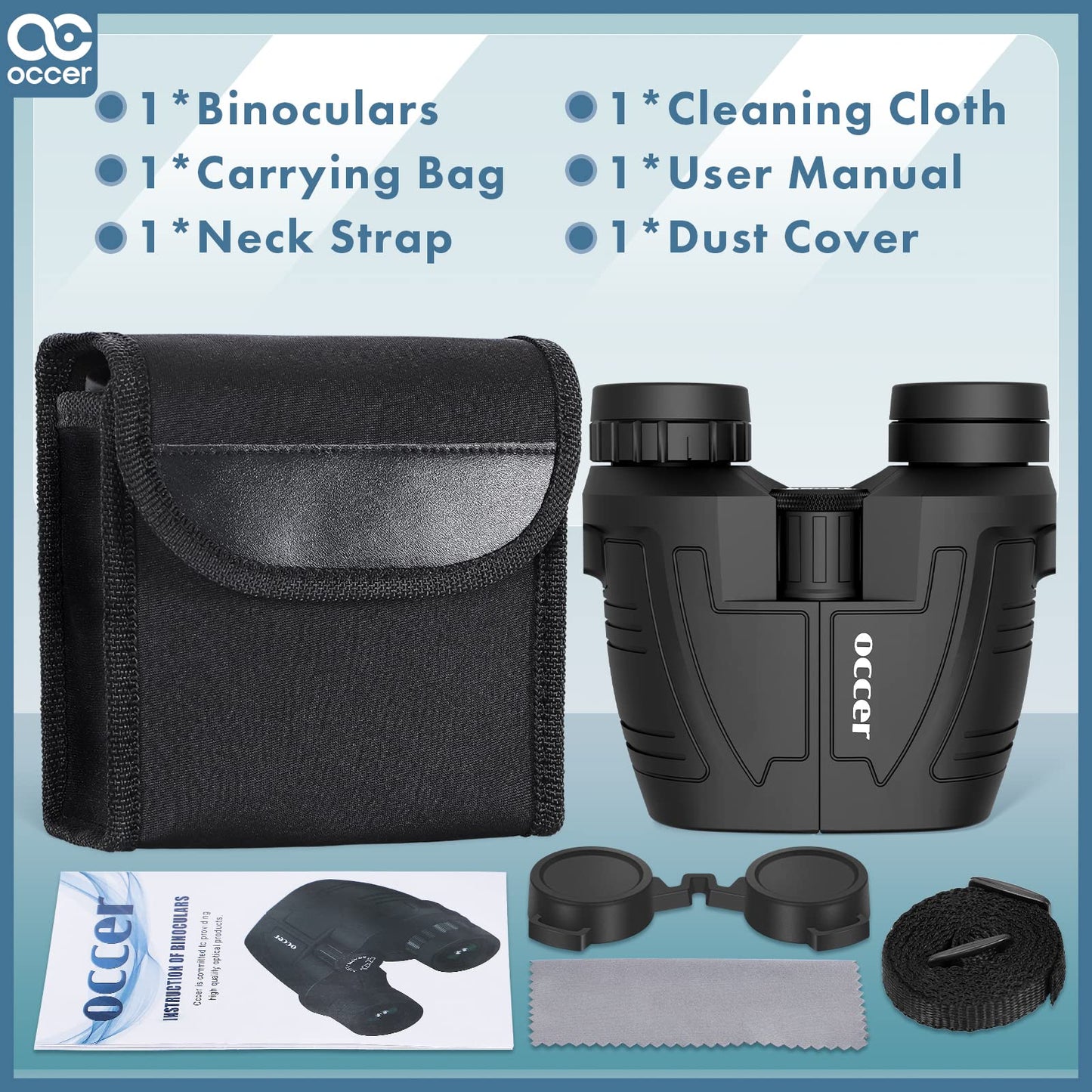 Occer 12x25 Compact Binoculars for Adults Kids, Small Binoculars with Large View Clear Low Light Vision,High Power Lightweight Binocular Easy Focus for Hunting, Bird Watching, Travel, Hiking,Sports