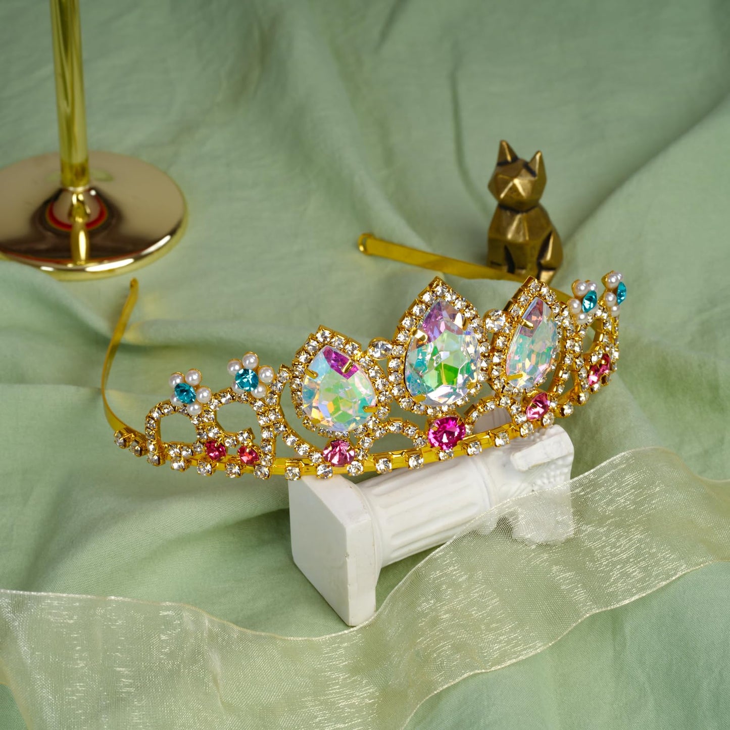 Rapunzel Tiara Princess Crown and Necklace Tangled Inspired girls Halloween Costume Aurora Borealis Stone Sparkle Gold Crown Sweet Gift for Girls Birthday