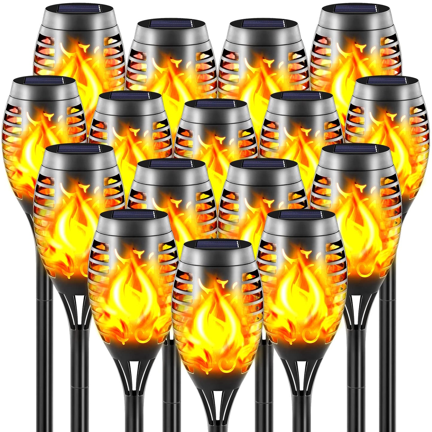 AIRREIK Mini Solar Torch Lights with Flickering Flame, 12LED Solar Fire Light Outdoor Waterproof, Auto On/Off Landscape Decoration Lighting Tiki Torches for Garden, Yard, Pathway, Lawn (16 Pack)
