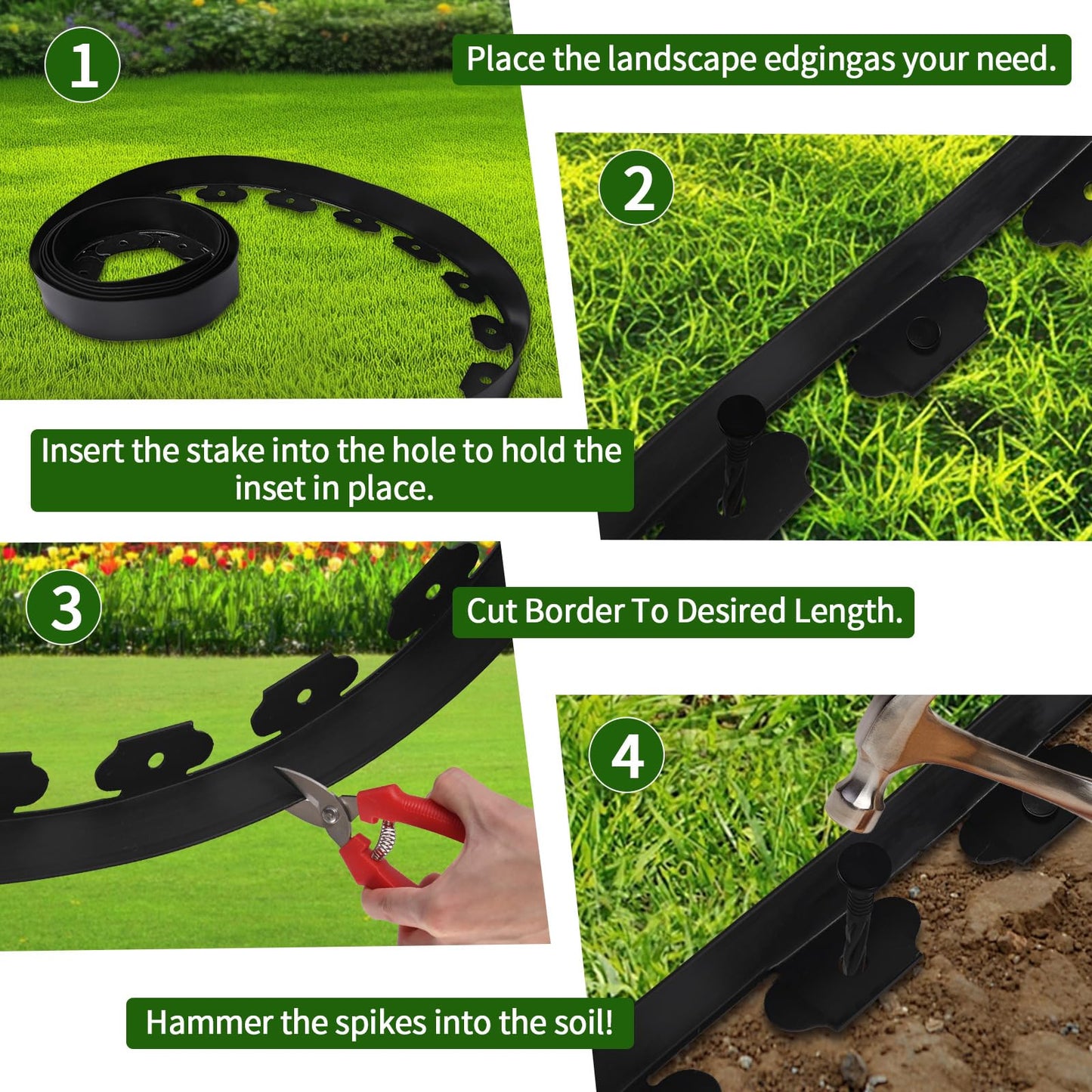 No Dig Lawn Edging Kit,Landscape Edging with Stakes fit for Lawn,Flower Garden,Grass,Lawn Edging,The Yard (60FT)