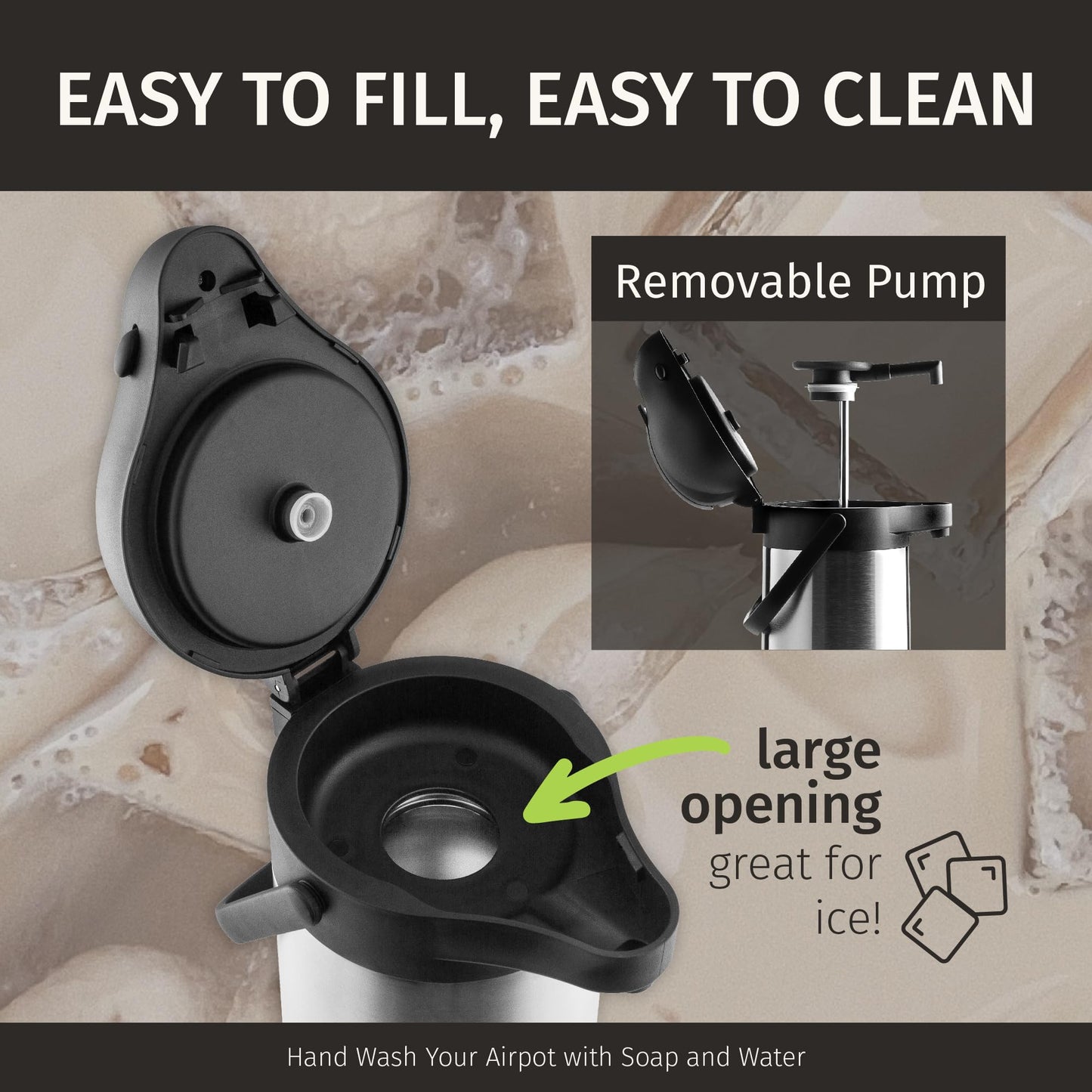 Coffee Carafe with Pump - 102oz / 3L Airpot 12 Hours Large Carafe Hot Cocoa Dispenser for Parties-Hot Water Dispenser, Tea Flask-Insulated Stainless Steel Hot Beverage Dispenser-Thermal Carafe Air Pot
