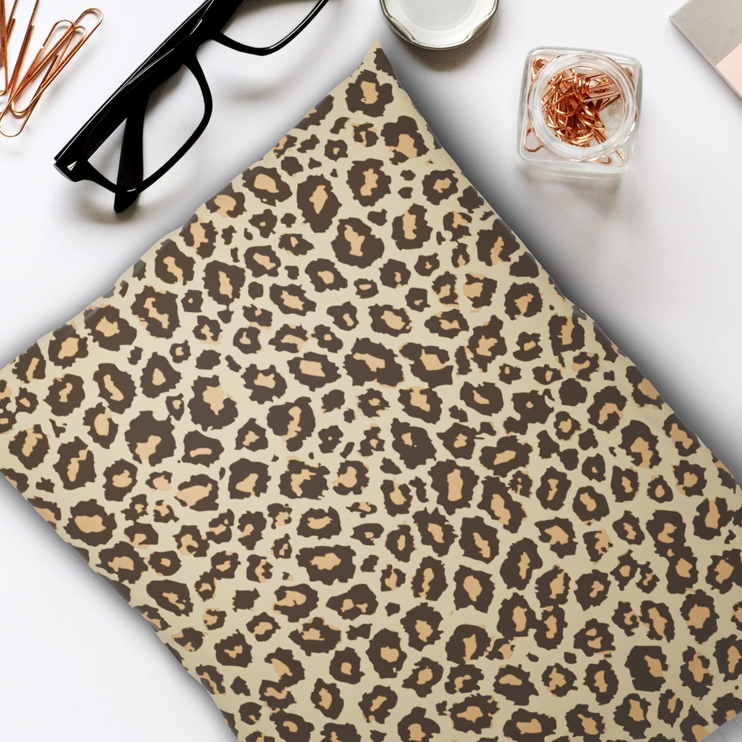 PAKABOO Poly Mailer Shipping Bags 12x15 Inch, 100 Pack, Non-Padded Envelopes with Tamper Proof Self-Seal, Leopard Brown Print Packaging