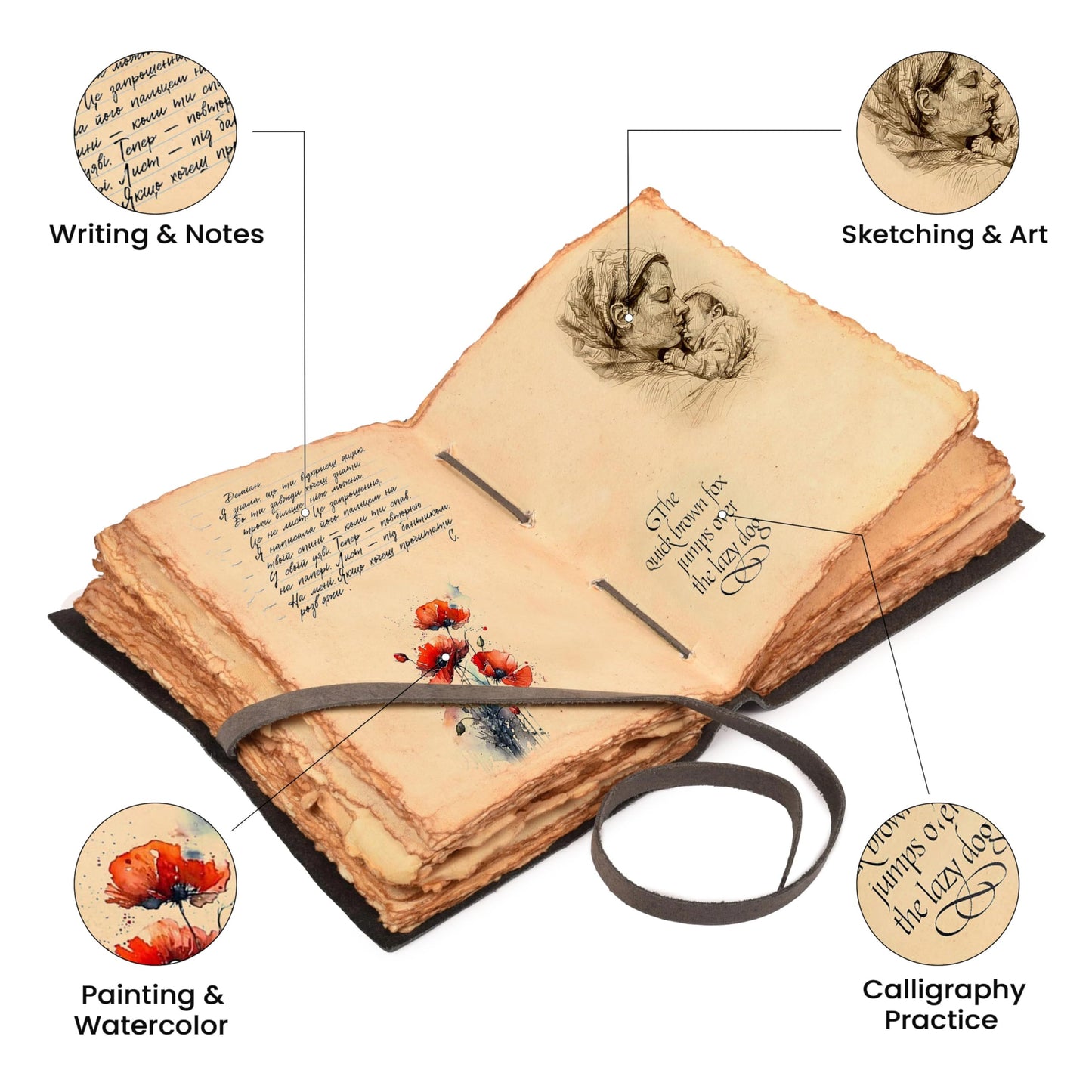 LEATHER VILLAGE Tree of Life Handmade Leather Bound Vintage Journal for Men & Women - 200 Pages Antique Deckle Edge Handmade Paper- Book of Shadow - Distressed Brown - 8 x 6 inches