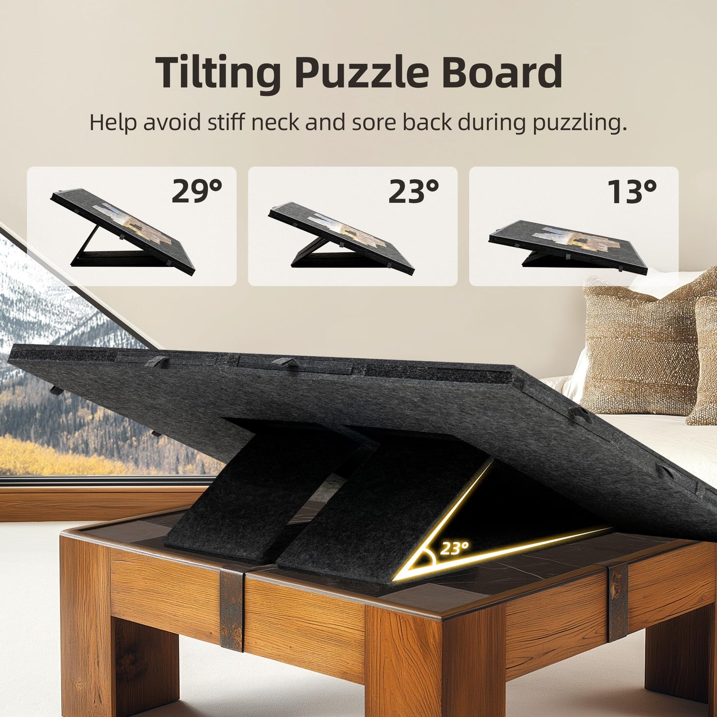 Becko US 2000-pc Foldable & Tilting Jigsaw Puzzle Board with 8 Drawers & Cover, Lightweight & Portable Felt Puzzle Table with Built-in Stands for Angle Adjustments, for 1000 1500 2000 Pieces Puzzles