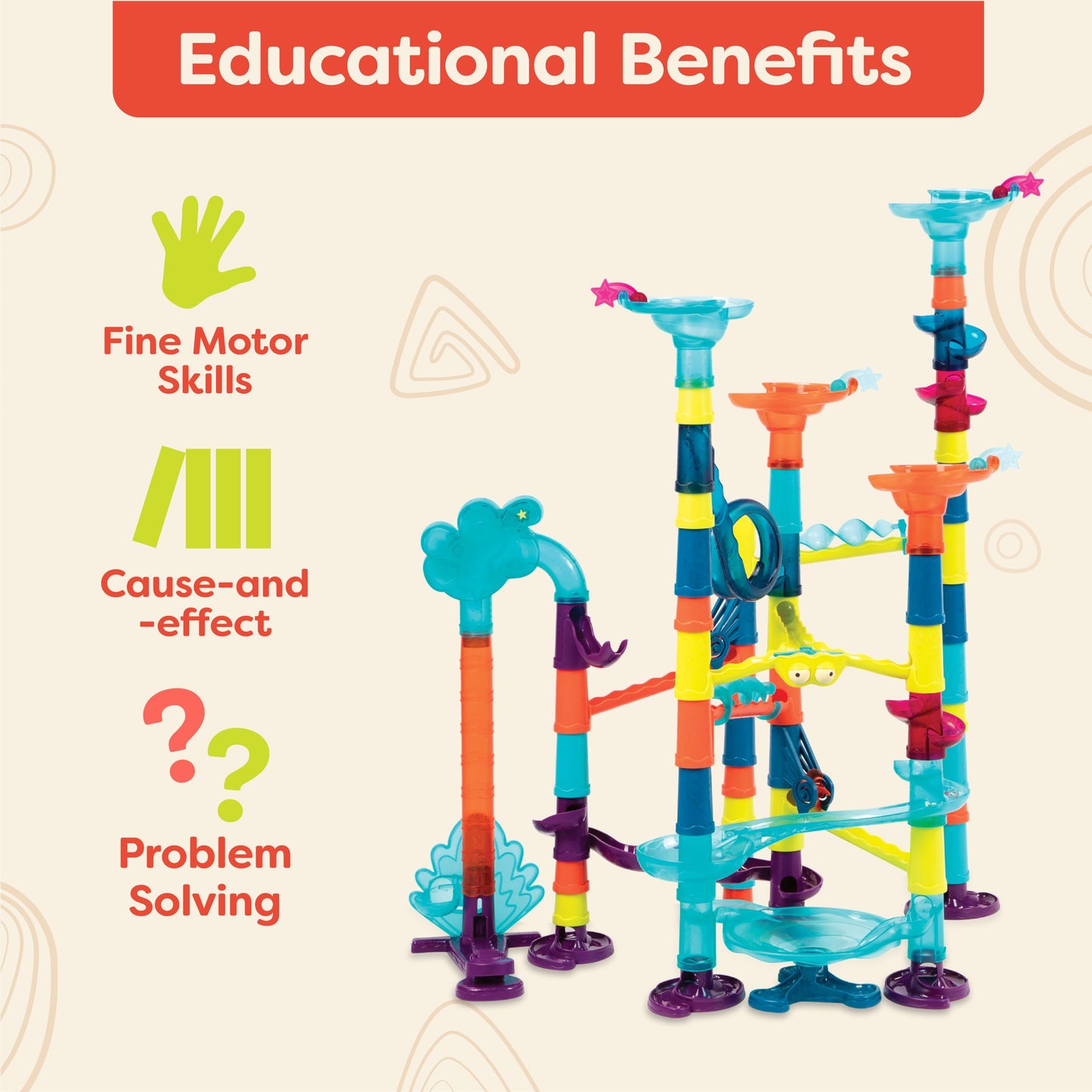 B. toys – Marble Run Toy Set – 62-Piece Interactive STEM Toy Featuring Lights, Sounds, and Modular Track Designs – Enhances Creativity, Early Engineering Skills – Ages 3 and Up