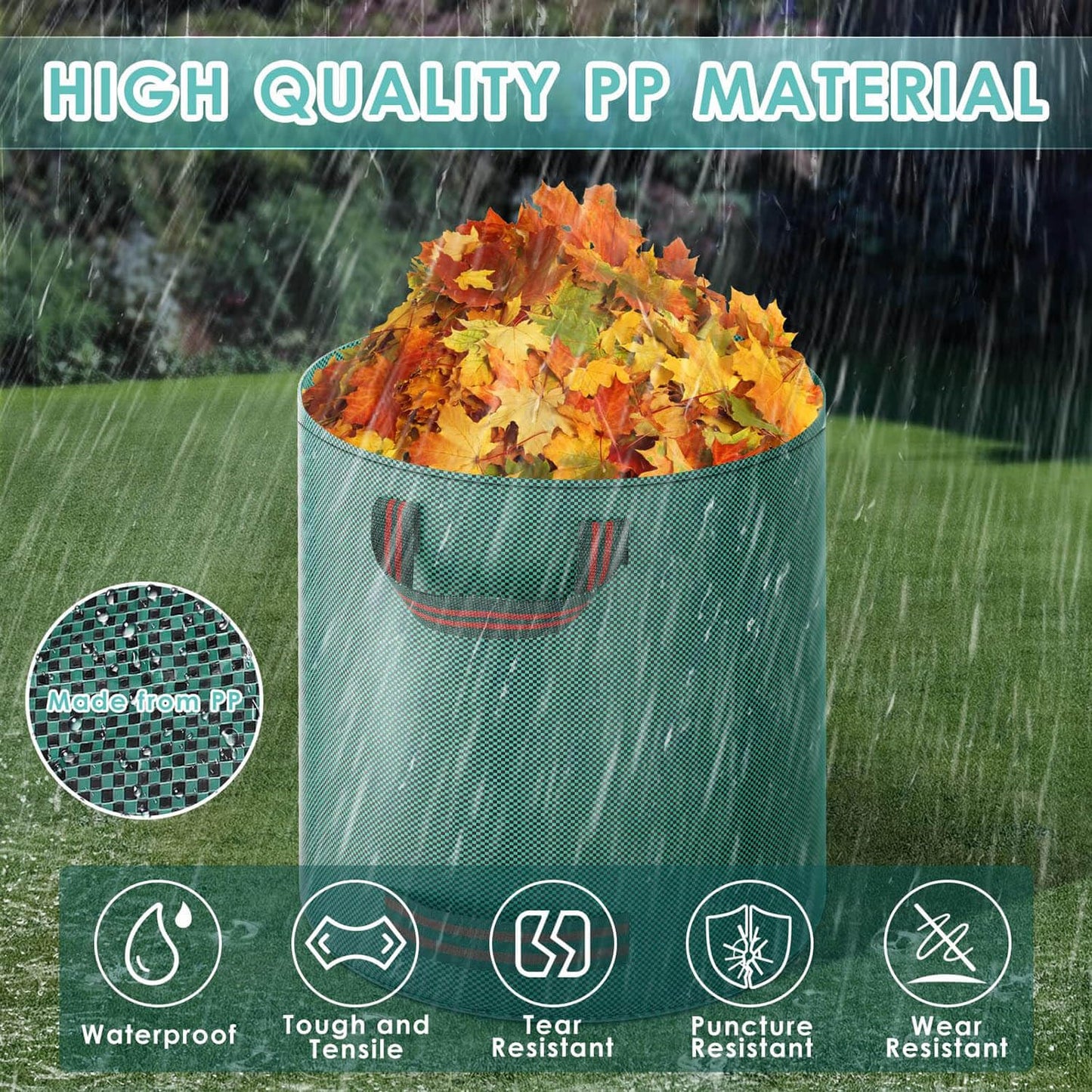 4 Pack 72 Gallon Garden Yard Waste Bags, Reusable Collapsible Plants Leaf Grass Waste Bag, Heavy Duty Gardening Bags for Garden Yard Lawn (4 Pack Bags)